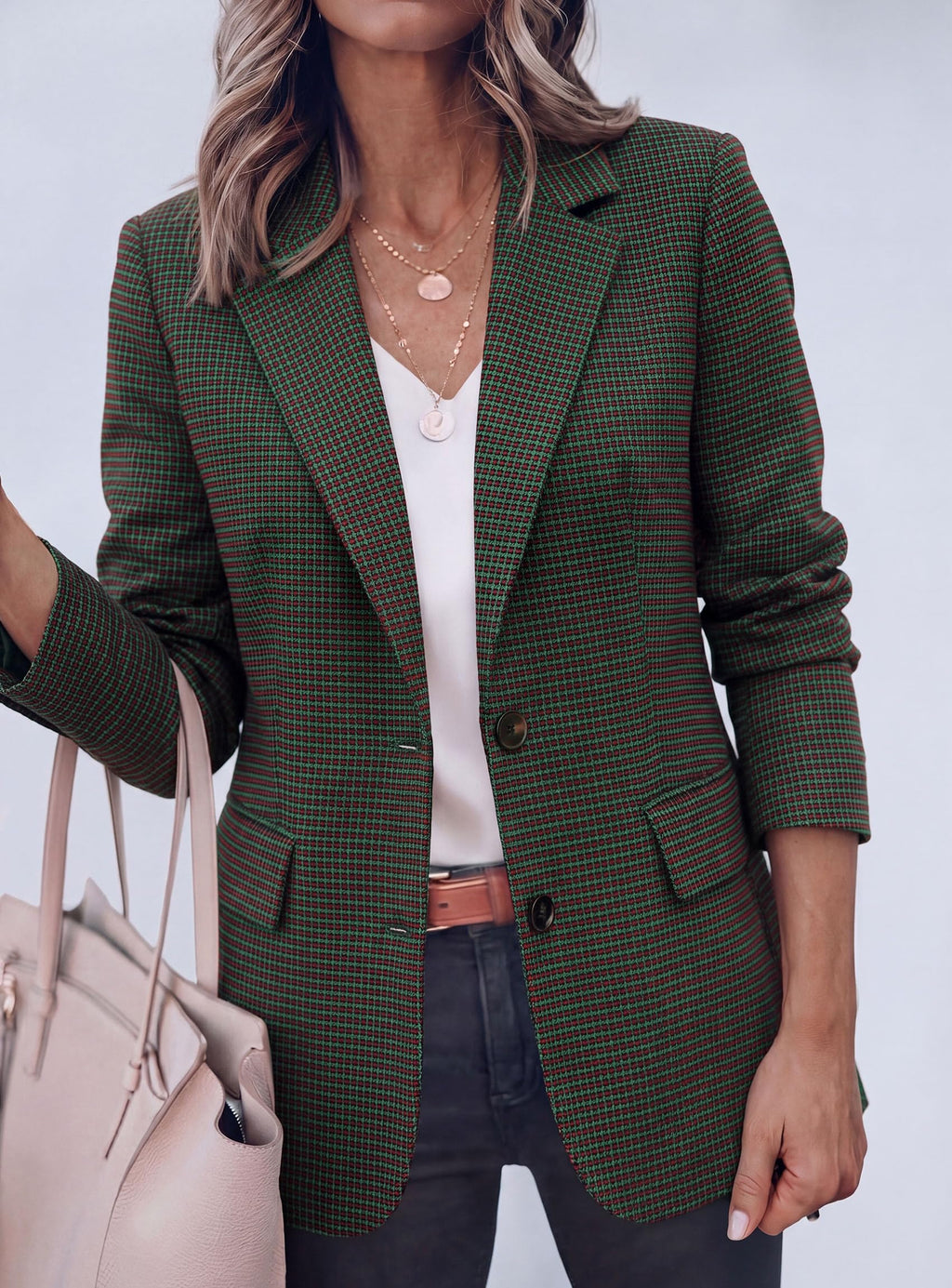 PRETTYGARDEN Fall Blazers for Women Business Casual | Long Sleeve Plaid Houndstooth, Notch Lapel Pockets, Oversized Blazer Outerwear, Trendy Suit Jackets, 2026 Winter Work Outfits