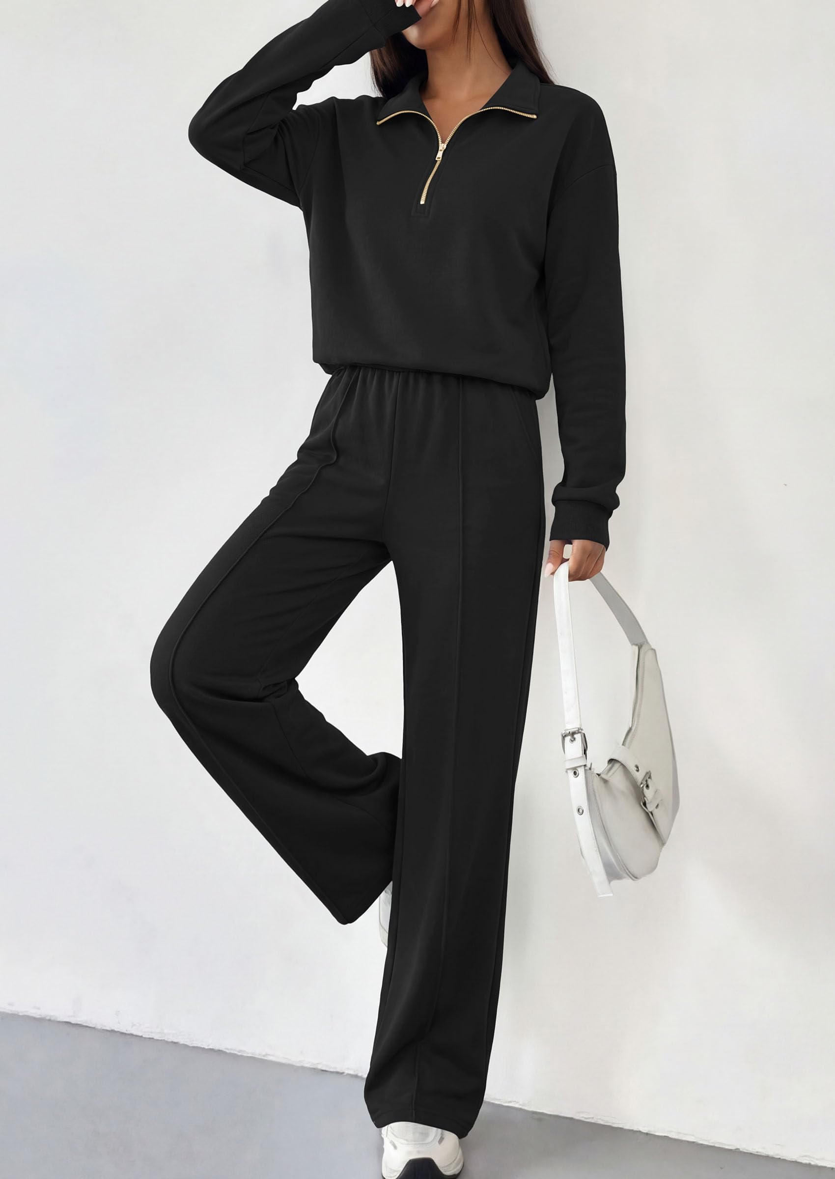 PRETTYGARDEN Women's Lounge Sets 2 Piece Outfits Sweatsuits | Half Zip Pullover Sweatshirts, Wide Leg Pants Pockets, Matching Workout Tracksuits, Airport Travel Resort Wear, Fall Clothes