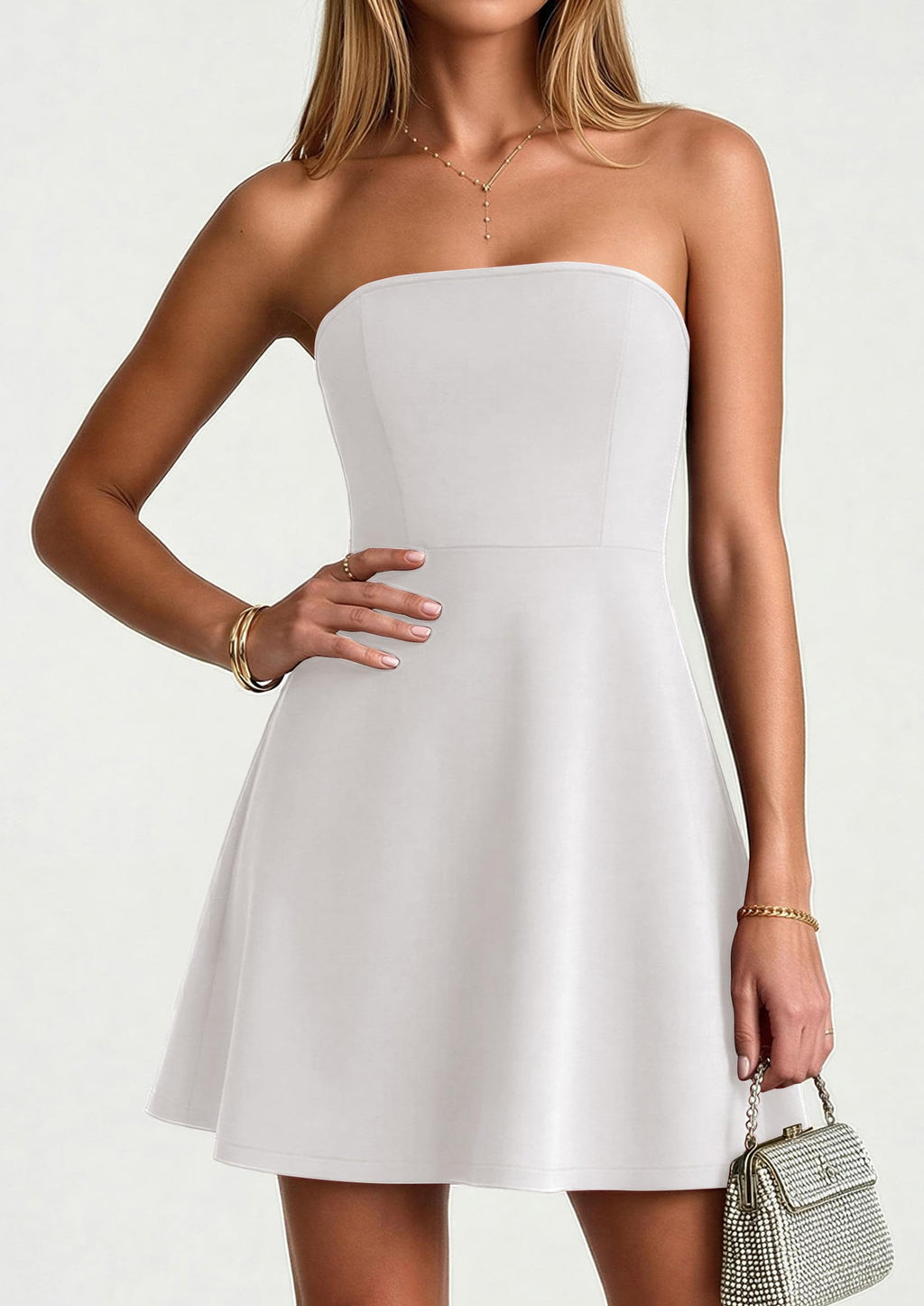 PRETTYGARDEN Women's Strapless Mini Summer Dress  Spring A Line Tube Top Wedding Guest Cocktail Party Short Dresses