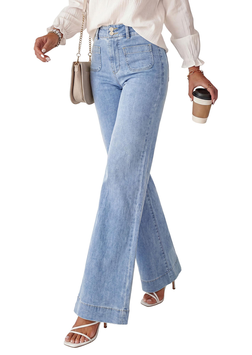 PRETTYGARDEN Womens Wide Leg Jeans High Waisted Stretchy | High Rise Flare Jeans with Front Patch Pockets, Loose Fit Daily Wear Denim, Trendy Office Work Pants, Business Casual Outfits