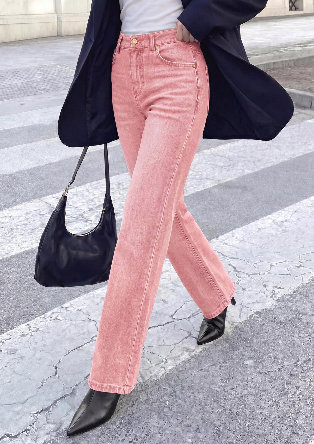 PRETTYGARDEN Womens Jeans Straight Leg Stretchy High Waist | Classic Rigid Structured Tummy Control Pants with Practical Pockets, Ideal for Business Office, Daily Casual, Back to School