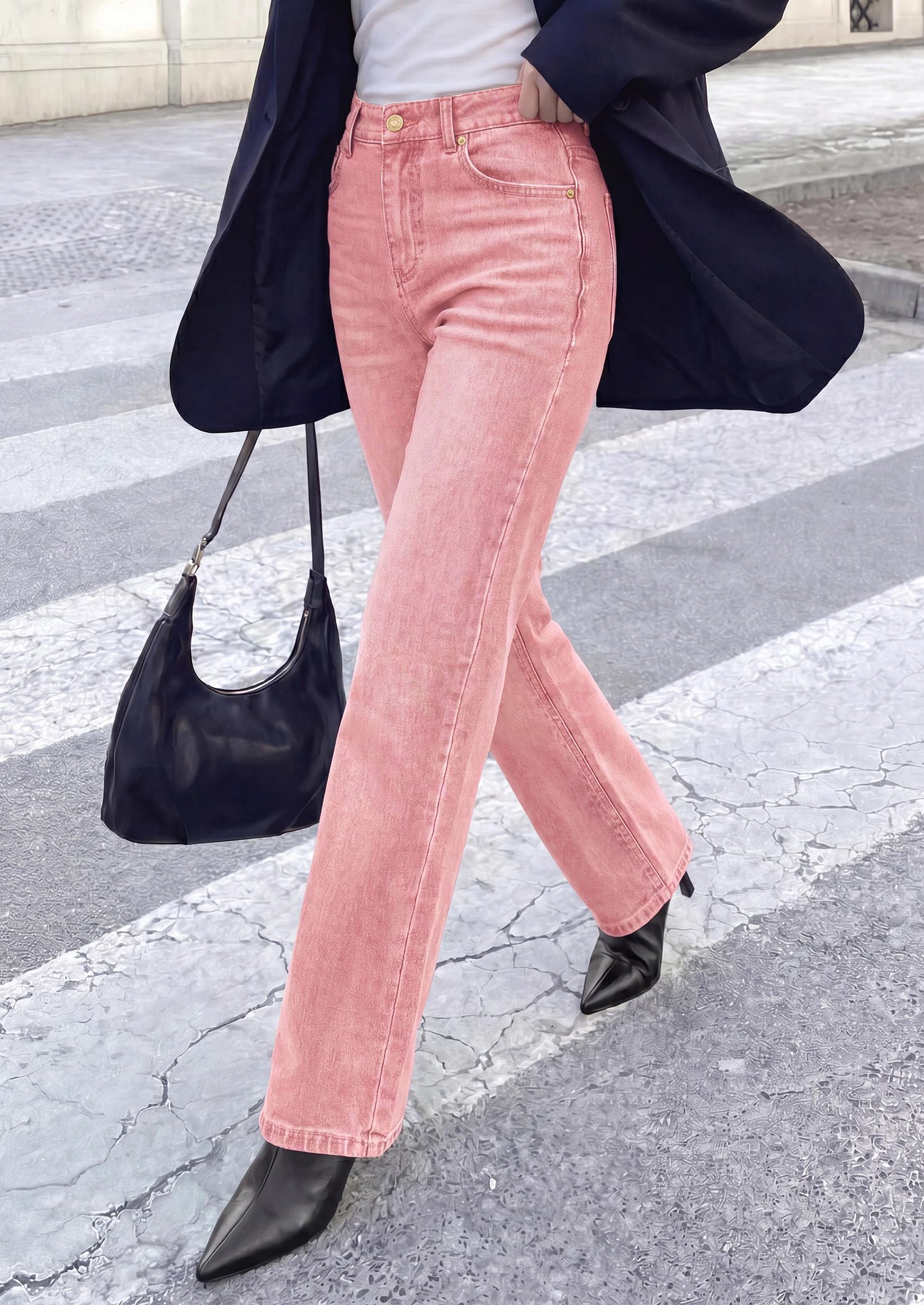 PRETTYGARDEN Womens Jeans Straight Leg Stretchy High Waist | Classic Rigid Structured Tummy Control Pants with Practical Pockets, Ideal for Business Office, Daily Casual, Back to School