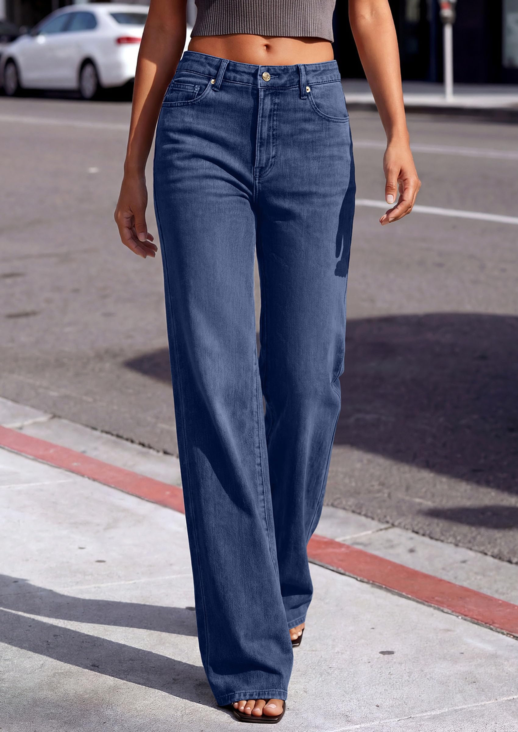 PRETTYGARDEN Women's Wide Leg Jeans High Waisted Denim Pants | Stretchy Flare Jeans, Comfy Soft, Basic-5-Pocket, Trendy Bottoms, Casual Office Wear, Going Out Outfits, Fashion Clothing