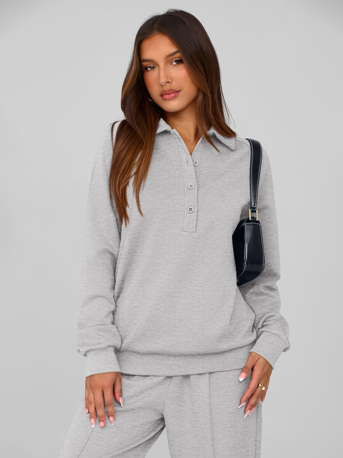 PRETTYGARDEN Women Fall 2 Piece Outfits Sweatsuits Lounge Sets Quarter Button Long Sleeve Sweatshirt, Wide Leg Sweat Pants, Casual 2 Piece Sets Tracksuit, Airport Travel Outfits for Women