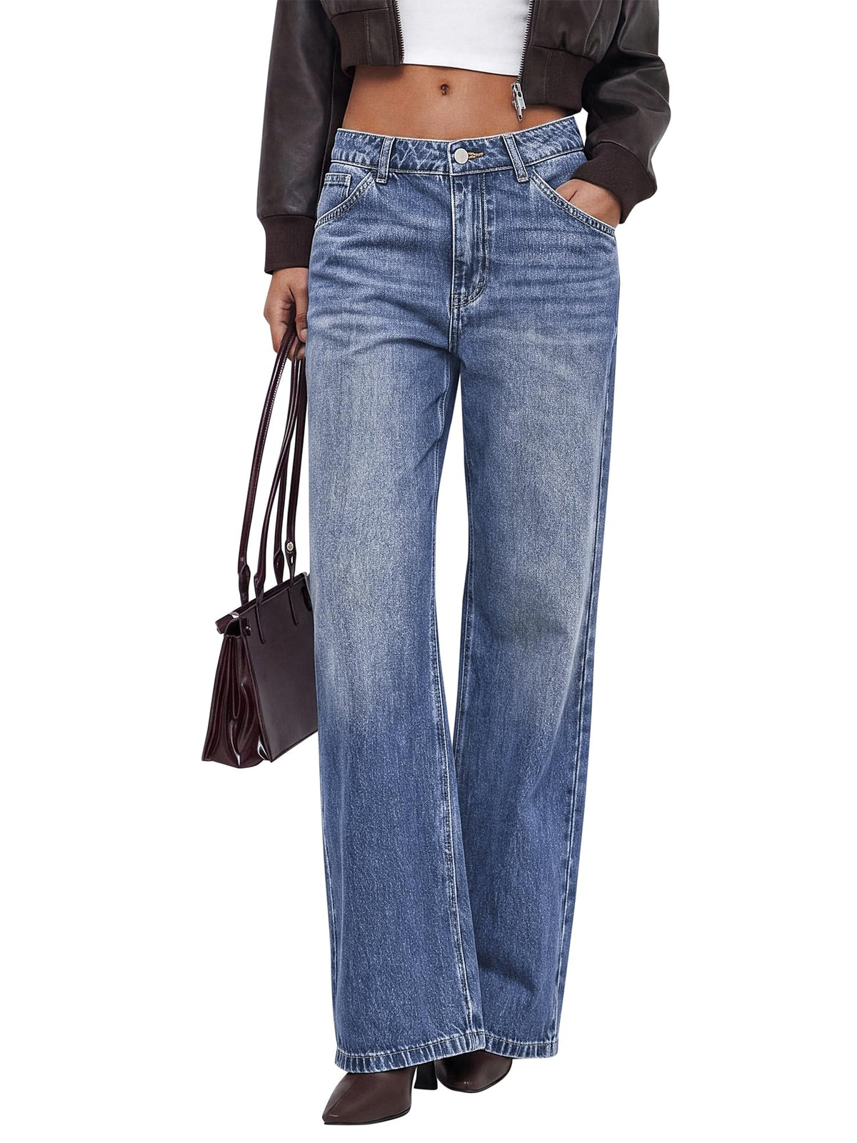 BTFBM Women Casual Straight Leg Jeans Trendy High Waisted, Pockets, Long Denim Pants, Slacks, Bottoms, Vacation Outfits, Travel Airport, Fashion Clothes, Fall Winter