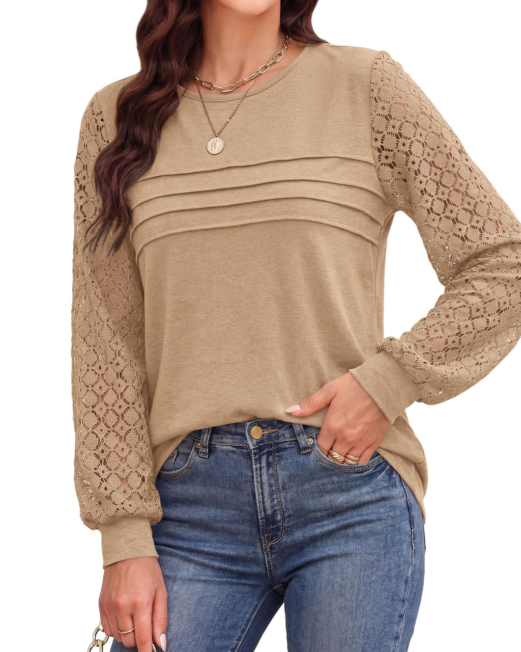BTFBM Women's Long Sleeve Shirts Dressy Lace Fall Tops Trendy Business Casual T-Shirts Cute Work Outfits Blouses