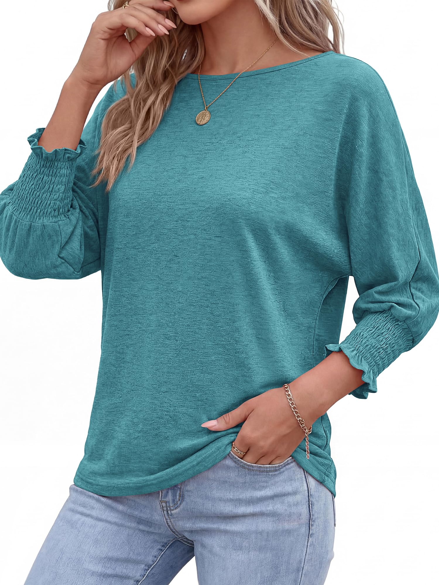 BTFBM Womens Tops Dressy Casual Summer T Shirts Crewneck 3/4 Sleeve Beach Vacation Loose Tunic Spring Work Blouse
