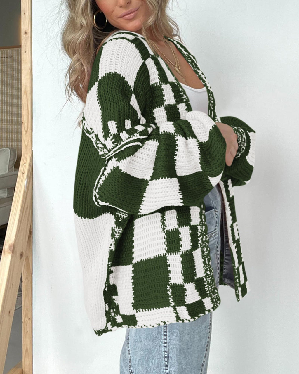 BTFBM Casual Cardigan Sweater for Women Fall Long Sleeve Sweaters Fall Outfits, Loose Fit,Solid,Open Front Chunky Knit Sweaters,Chunky Cardigan Sweaters For Women,Checkered Outwear Coat