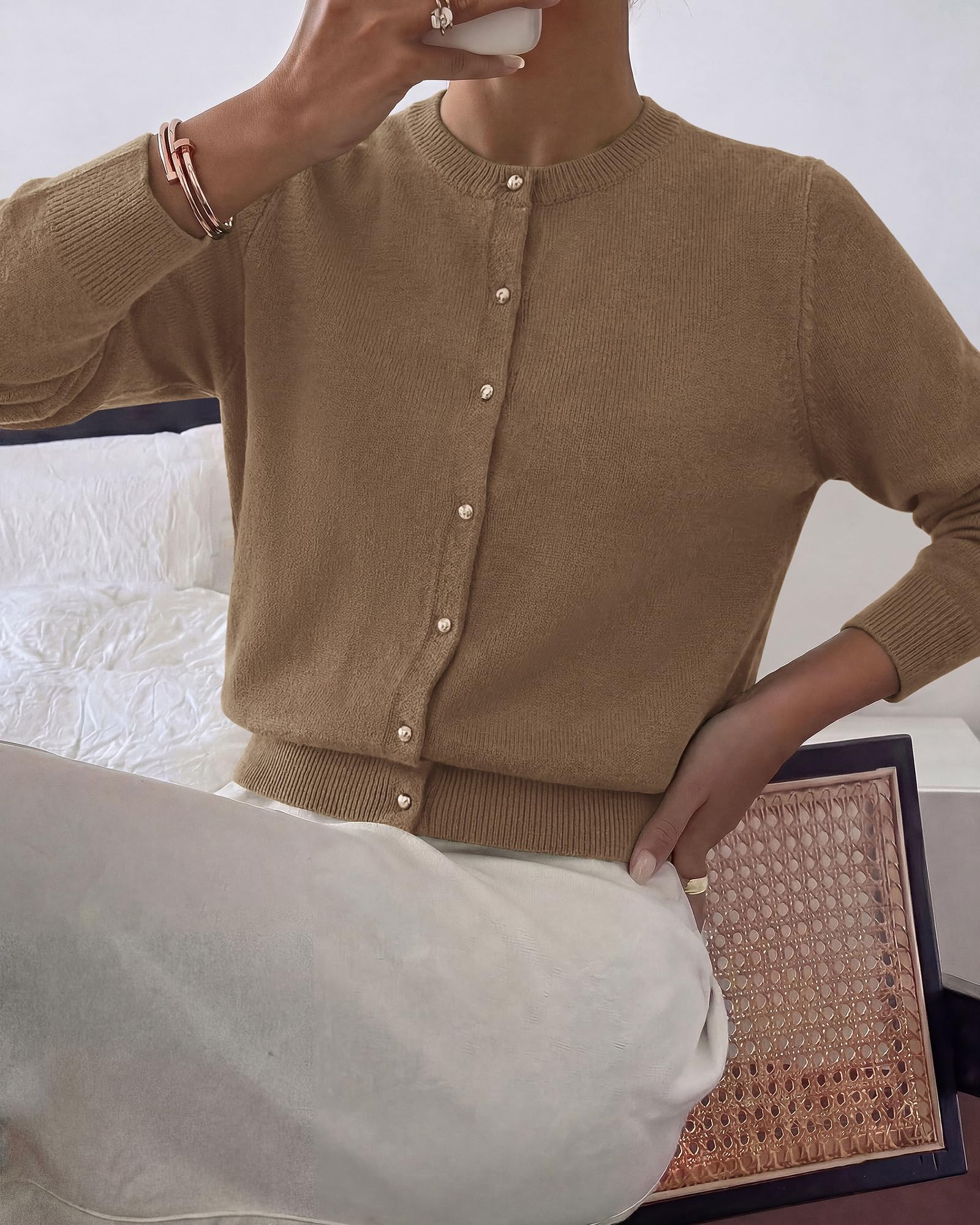BTFBM Button Cardigan Sweaters for Women Fall Clothes Ribbed Knit Open Front Cardigan, Long Sleeve Sweater, Cozy Soft Stretchy Outerwear, Relaxed Fit, Trendy Winter Outfits