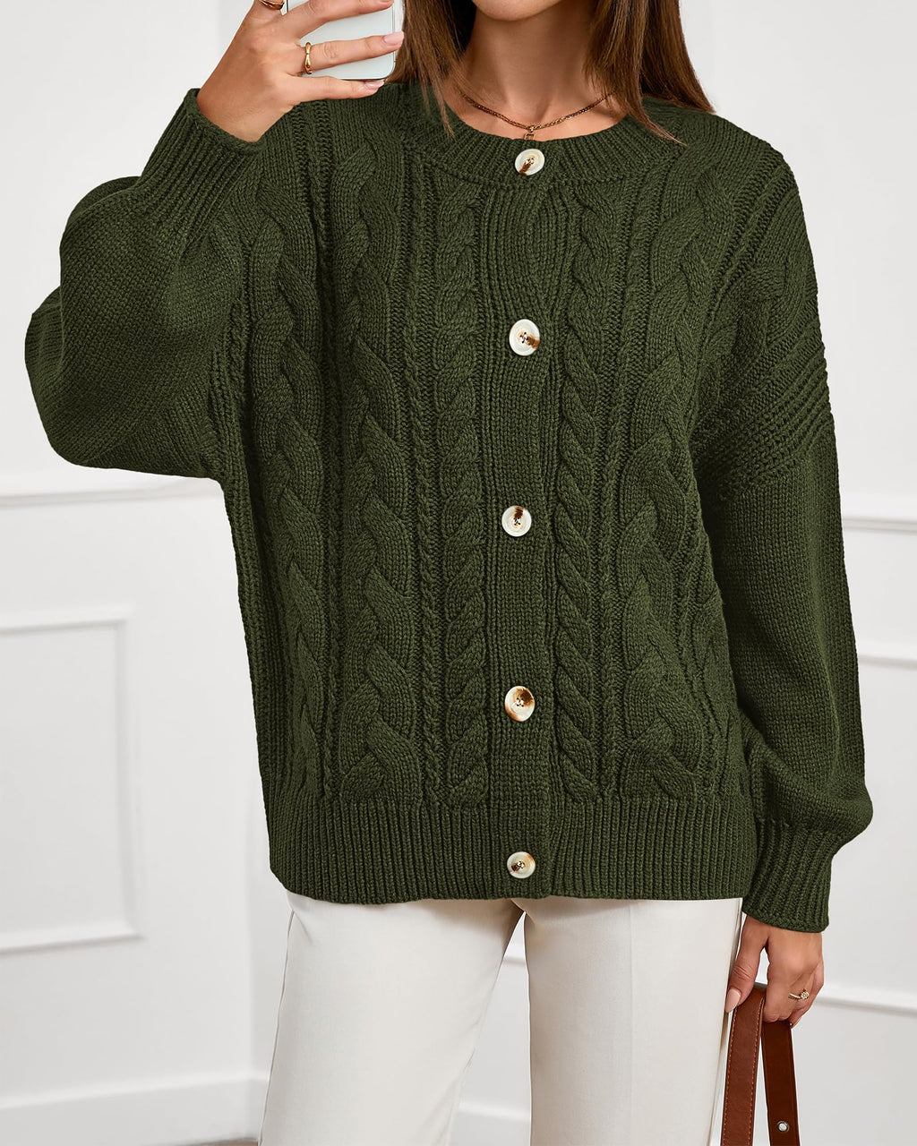 FreshPretty Chunky Cardigan Sweaters for Women Fall Fashion Button Long Sleeve Loose Cable Knit Winter Coats Outerwear