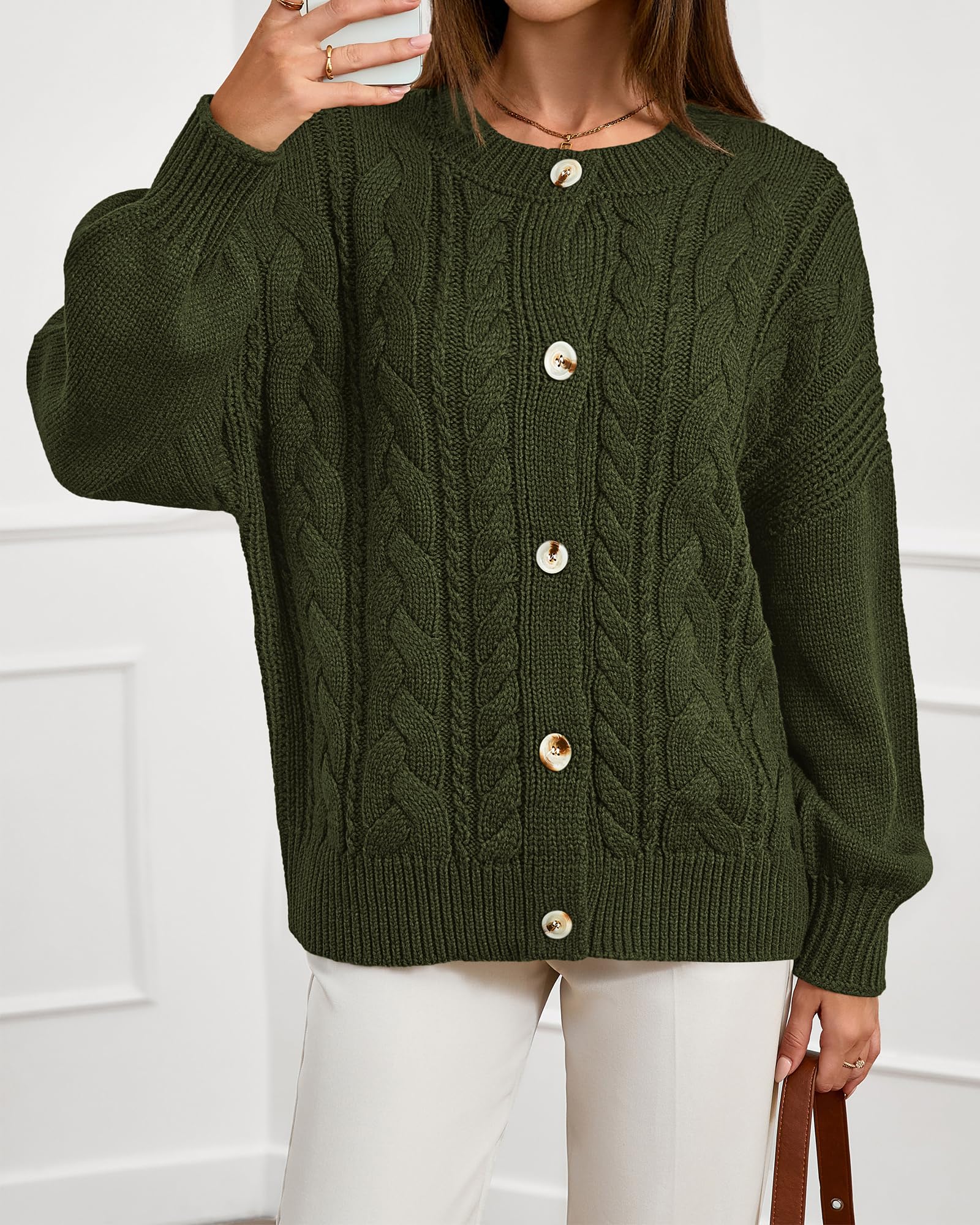 FreshPretty Chunky Cardigan Sweaters for Women Fall Fashion Button Long Sleeve Loose Cable Knit Winter Coats Outerwear