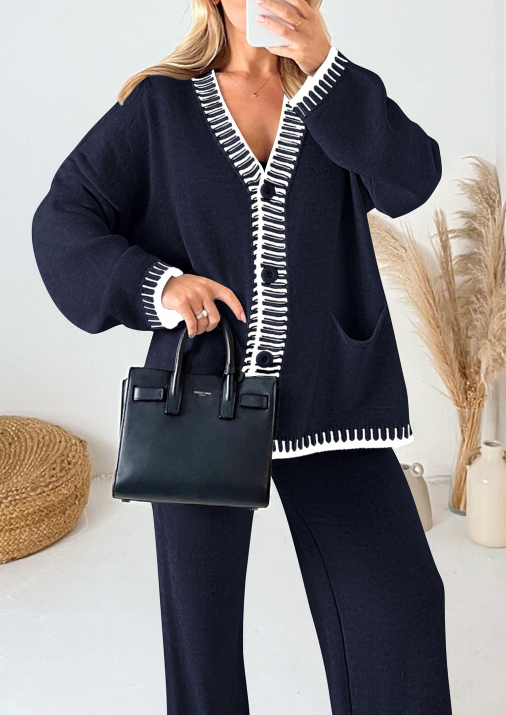 PRETTYGARDEN Lounge Sets for Women Fall Loungewear 2 Piece Outfits Cardigan Sweaters Track Suit Matching Winter Clothing