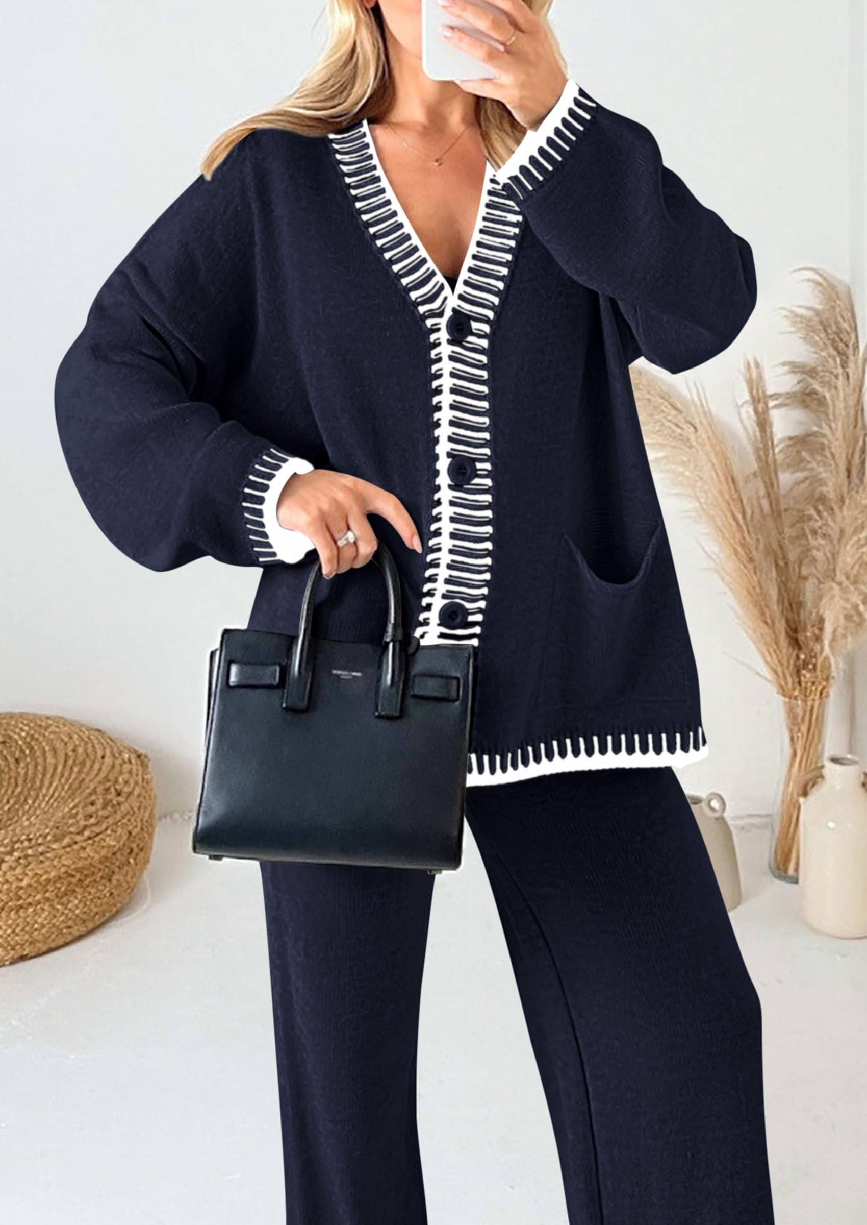 PRETTYGARDEN Lounge Sets for Women Fall Loungewear 2 Piece Outfits Cardigan Sweaters Track Suit Matching Winter Clothing