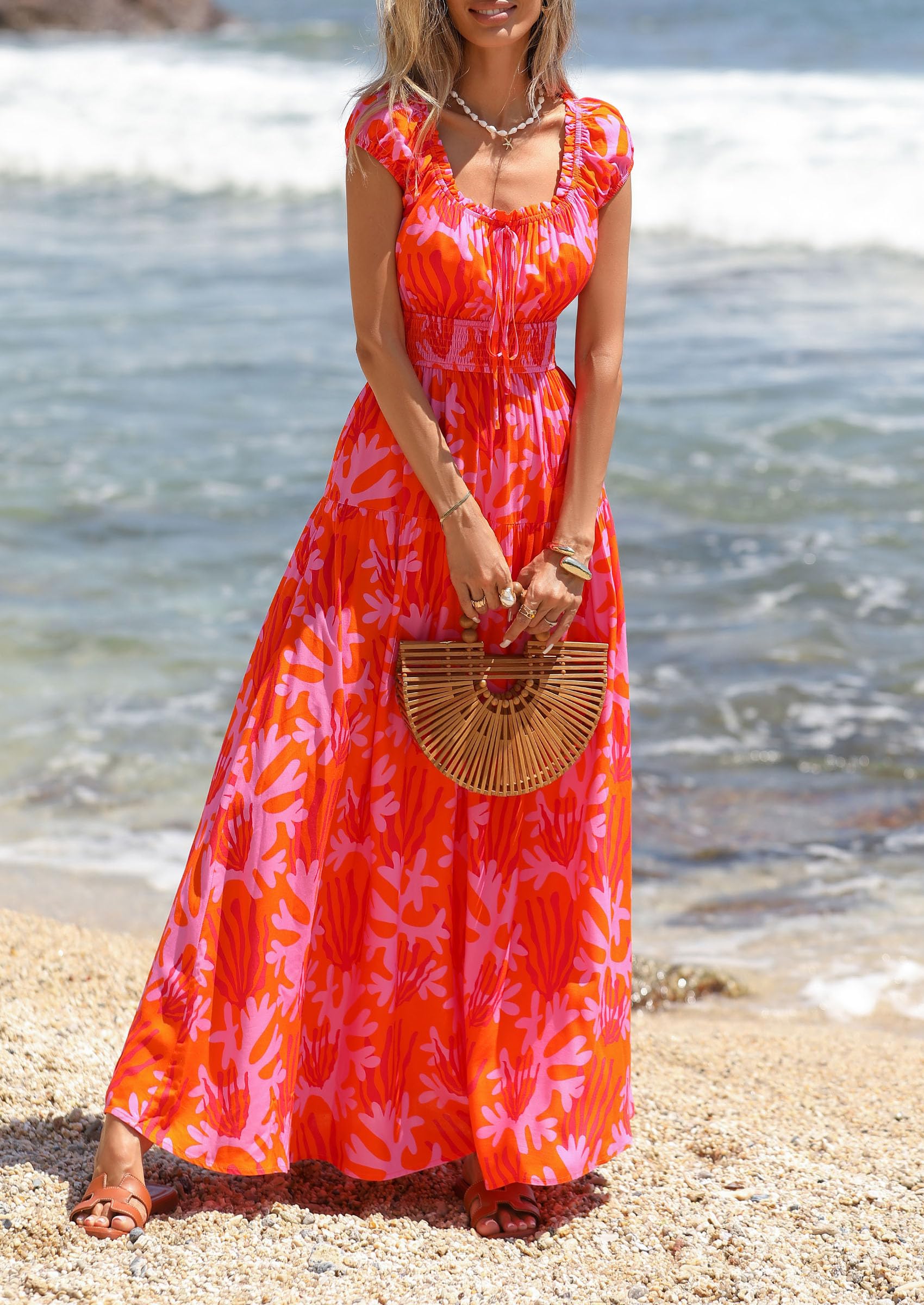 PRETTYGARDEN Boho Maxi Dresses for Women  Summer Floral Wedding Guest Dress Resort Wear Spring Long Flowy Beach Sundress