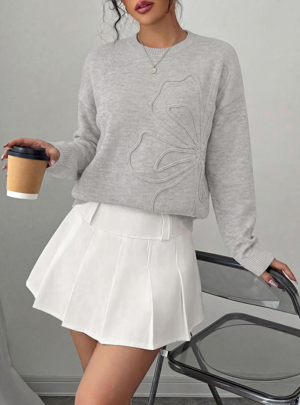 PRETTYGARDEN Women Fall Sweaters Trendy Floral Knit Pullover | Flower Embroidered Tops, Crew Neck, Soft Long Sleeve Shirts, Cozy Winter Layering Clothes for Casual Outing, Holiday Party