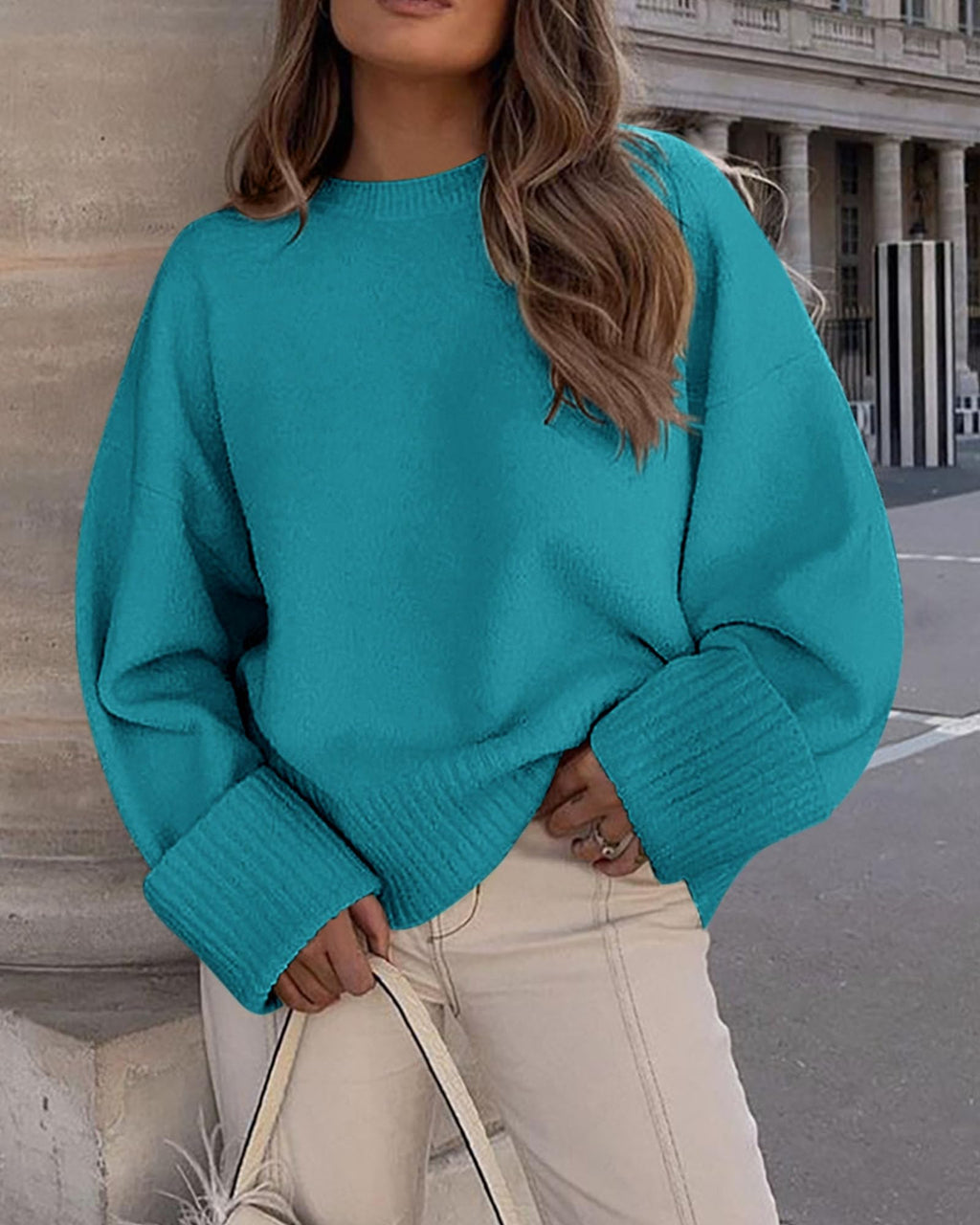 PRETTYGARDEN Women's Fall Oversized Sweaters Casual Crewneck Pullover Long Sleeve Fuzzy Chunky Knit Tops Blouse