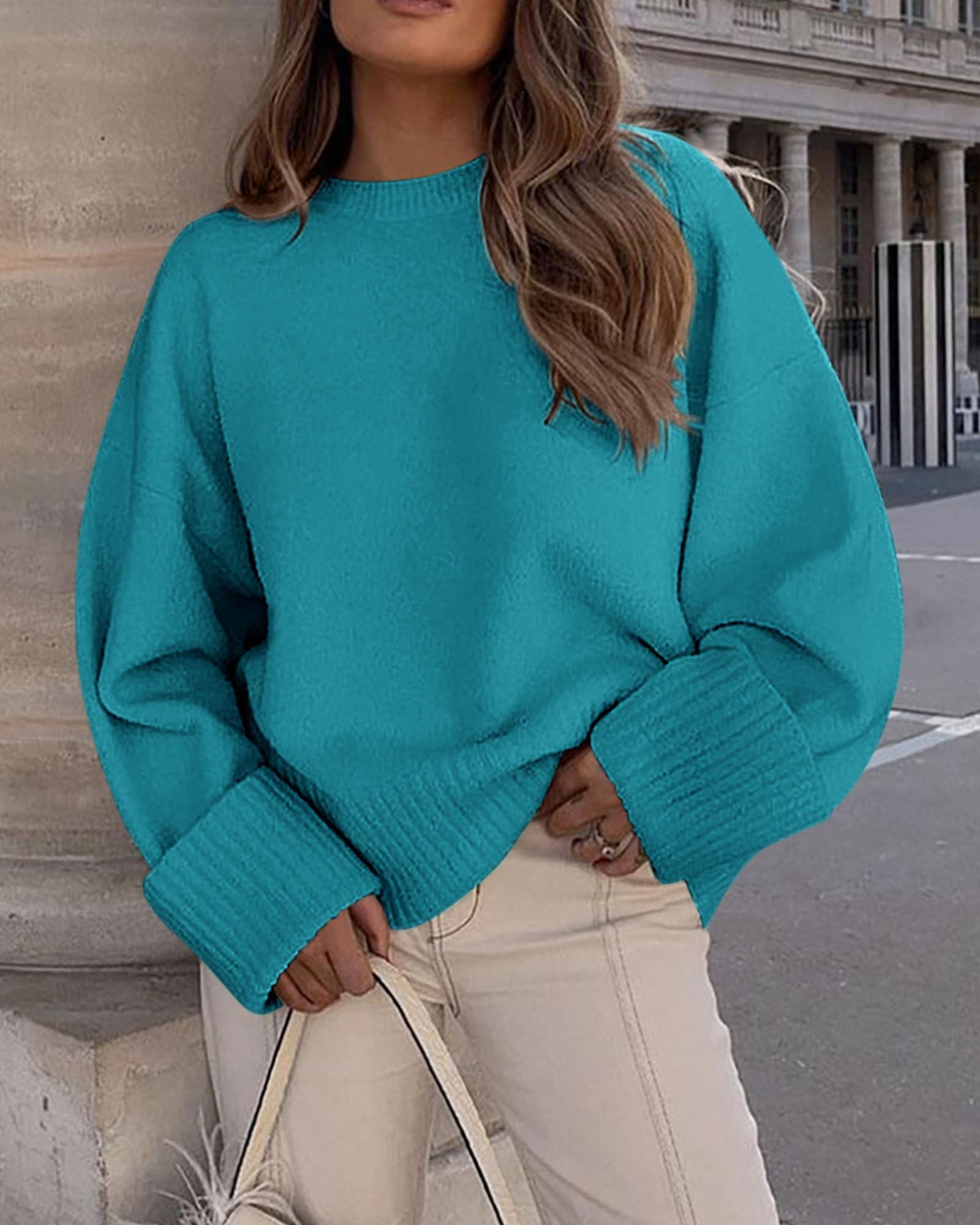 PRETTYGARDEN Women's Fall Oversized Sweaters Casual Crewneck Pullover Long Sleeve Fuzzy Chunky Knit Tops Blouse