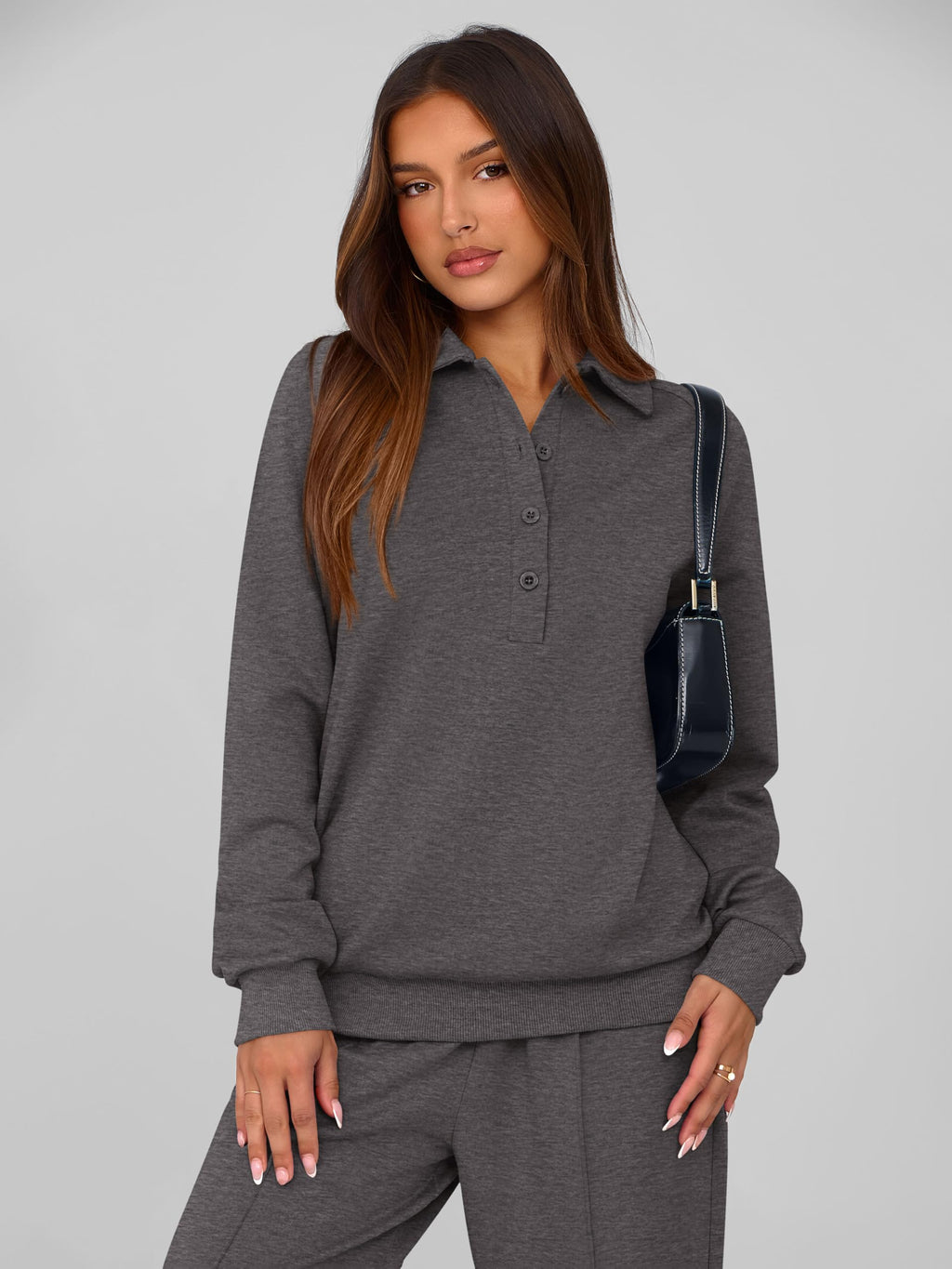 PRETTYGARDEN Women Fall 2 Piece Outfits Sweatsuits Lounge Sets Quarter Button Long Sleeve Sweatshirt, Wide Leg Sweat Pants, Casual 2 Piece Sets Tracksuit, Airport Travel Outfits for Women