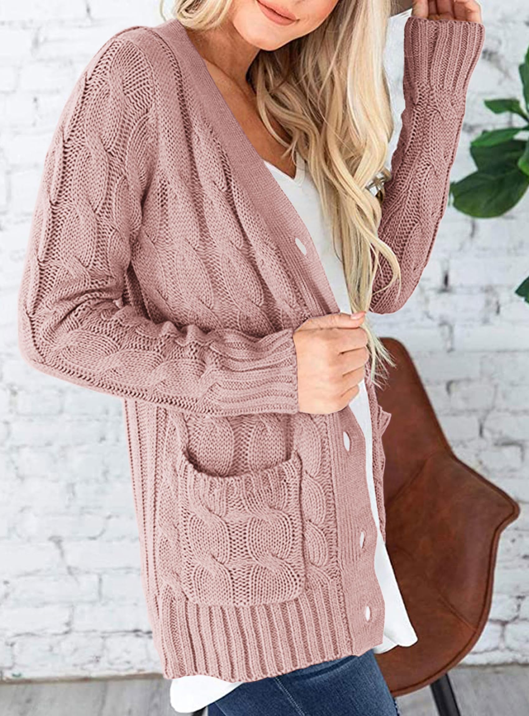 PRETTYGARDEN Women's Open Front Cardigan Sweaters Fall Fashion Button Down Cable Knit Chunky Winter Clothing Outerwear Coats