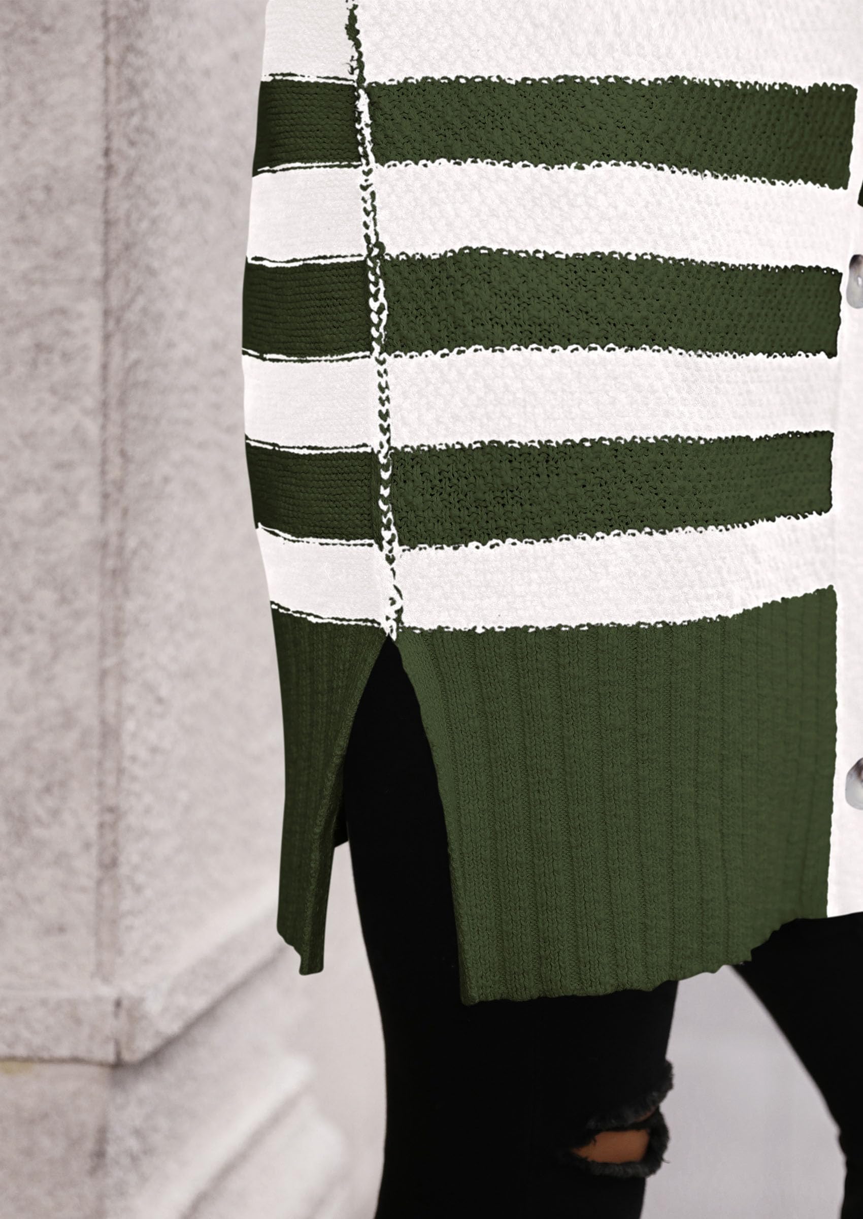 PRETTYGARDEN Women's Winter Striped Cardigan Sweaters Long Sleeve Button Down Open Front Chunky Knit Oversized Sweater Coat