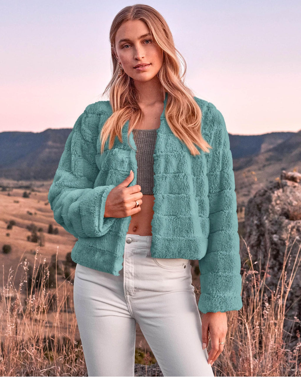 FreshPretty Winter Coats For Women Faux Fur Jacket Soft Long Sleeve Fluffy Open Front Outerwear Fall Outfits