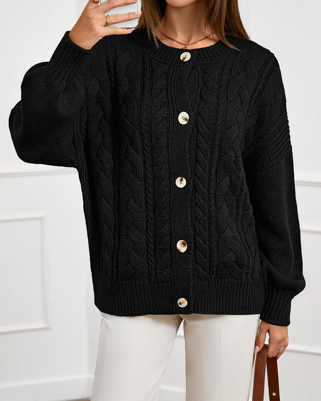 FreshPretty Chunky Cardigan Sweaters for Women Fall Fashion Button Long Sleeve Loose Cable Knit Winter Coats Outerwear