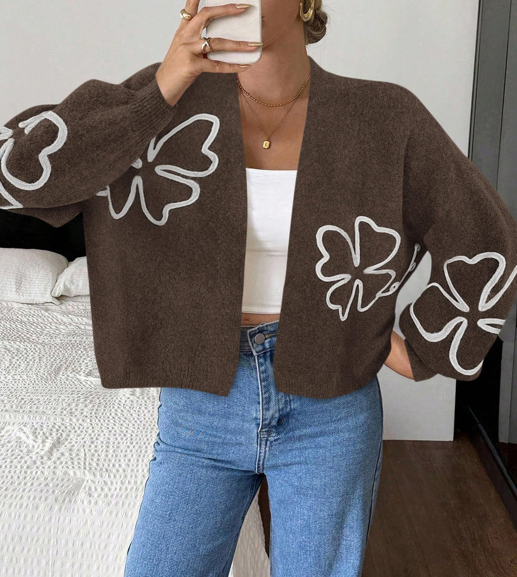 PRETTYGARDEN Women's Floral Oversized Cardigan Sweaters Trendy Fall Outfits Long Sleeve Sweater Jacket, Open Front Coat, Cozy Soft Chunky Knit, Casual Outerwear,Winter Fashion Clothing