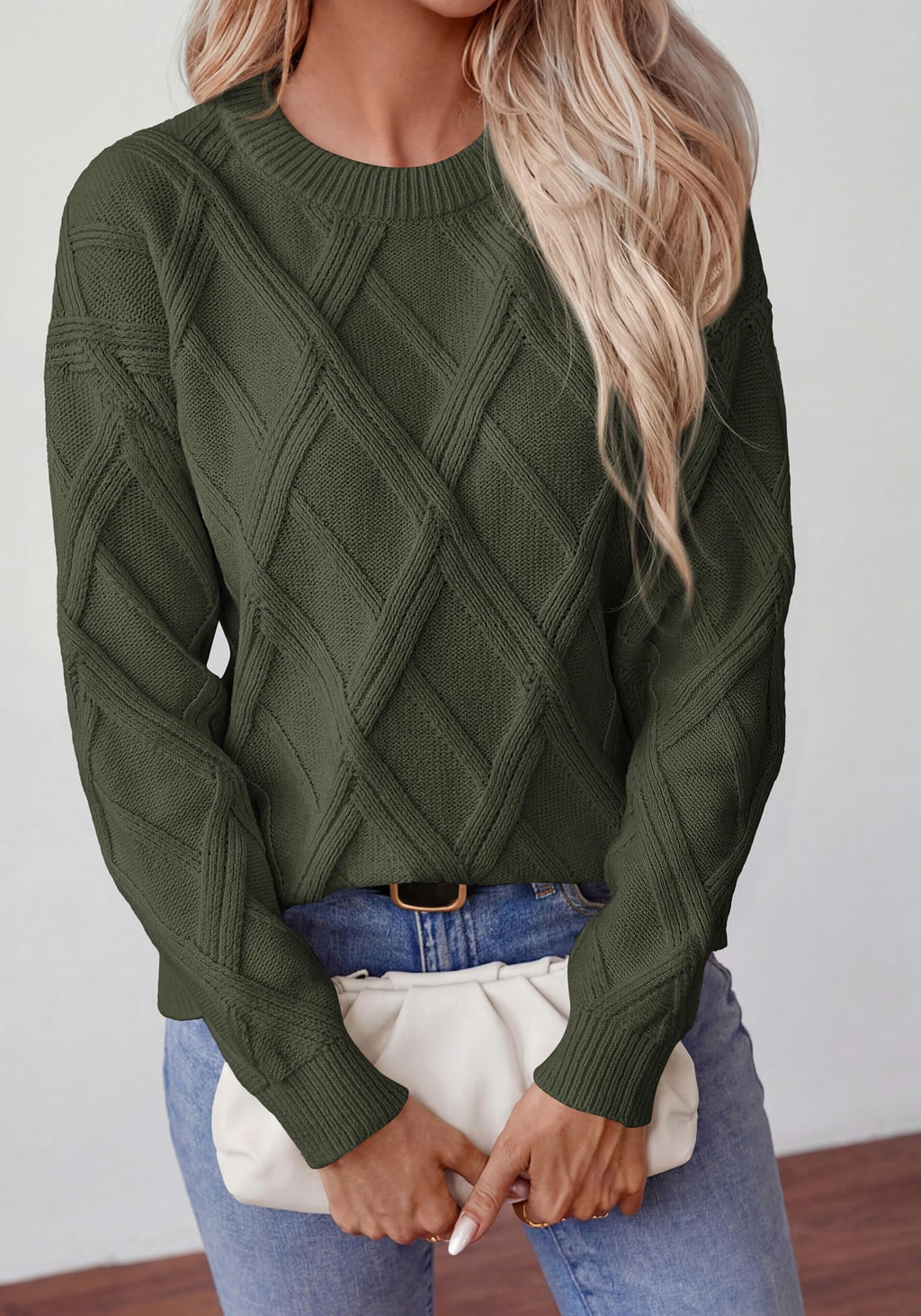 FreshPretty Women's Long Sleeve Sweaters Crewneck Cable Knit Pullover Cute Knitted,Loose Fit Daily Wear,Business Casual Work,Travel Vacation,Fall Fashion Must Have
