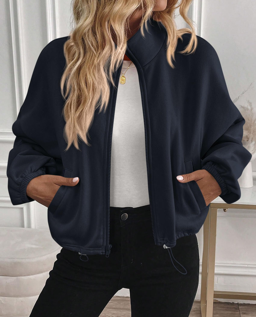 PRETTYGARDEN Womens Zip Up Fleece Cropped Sweatshirt Jacket
