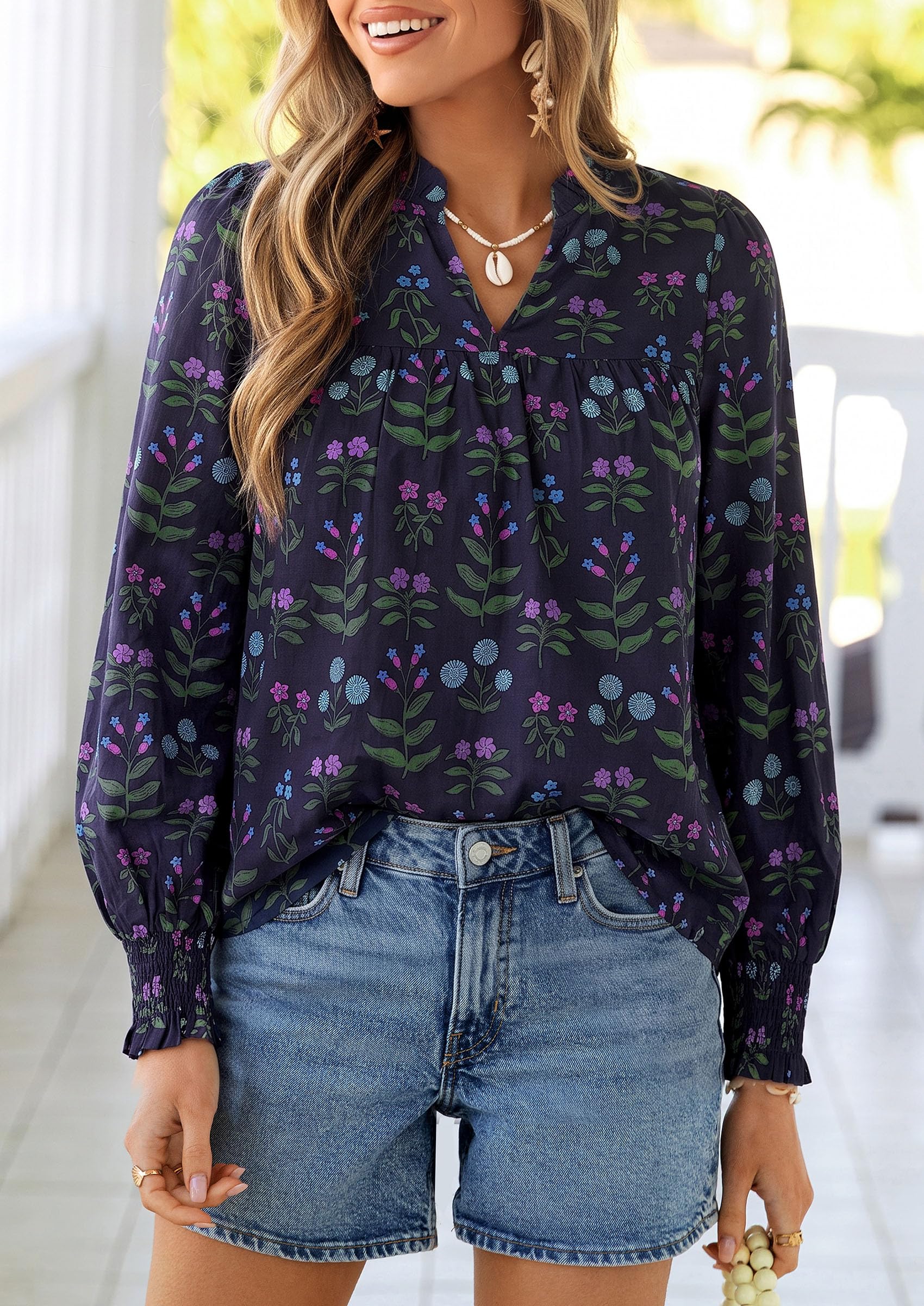 PRETTYGARDEN Women's Boho Floral Blouses Dressy Casual