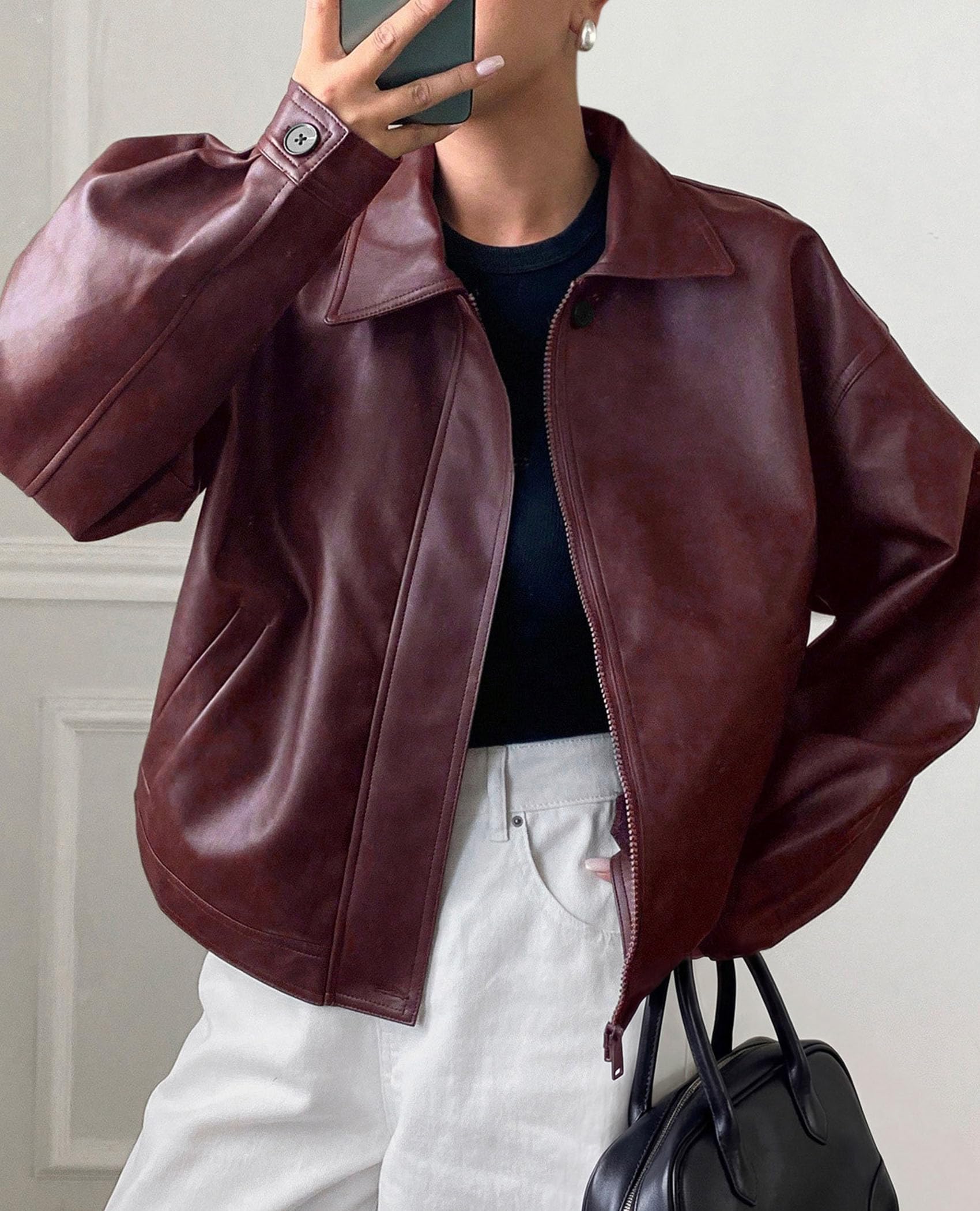 PRETTYGARDEN Women's Faux Leather Oversized Motorcycle Jackets