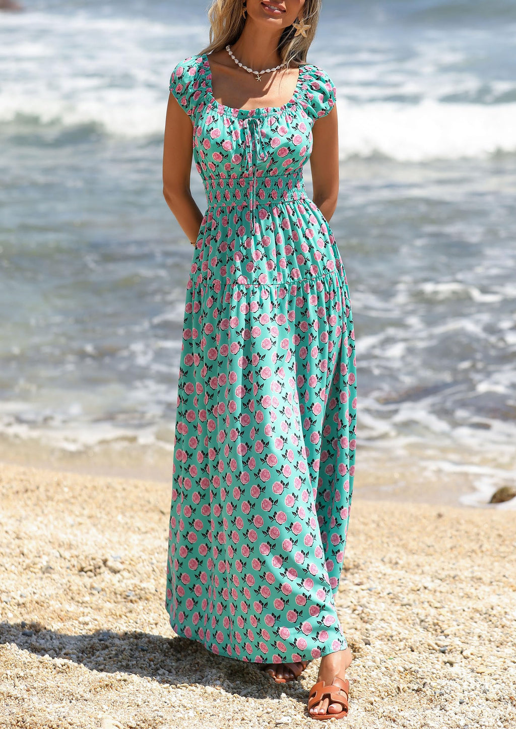 PRETTYGARDEN Boho Maxi Dresses for Women  Summer Floral Wedding Guest Dress Resort Wear Spring Long Flowy Beach Sundress
