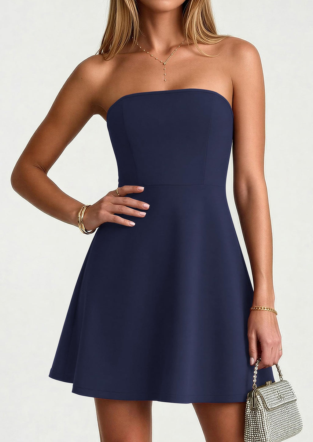 PRETTYGARDEN Women's Strapless Mini Summer Dress  Spring A Line Tube Top Wedding Guest Cocktail Party Short Dresses