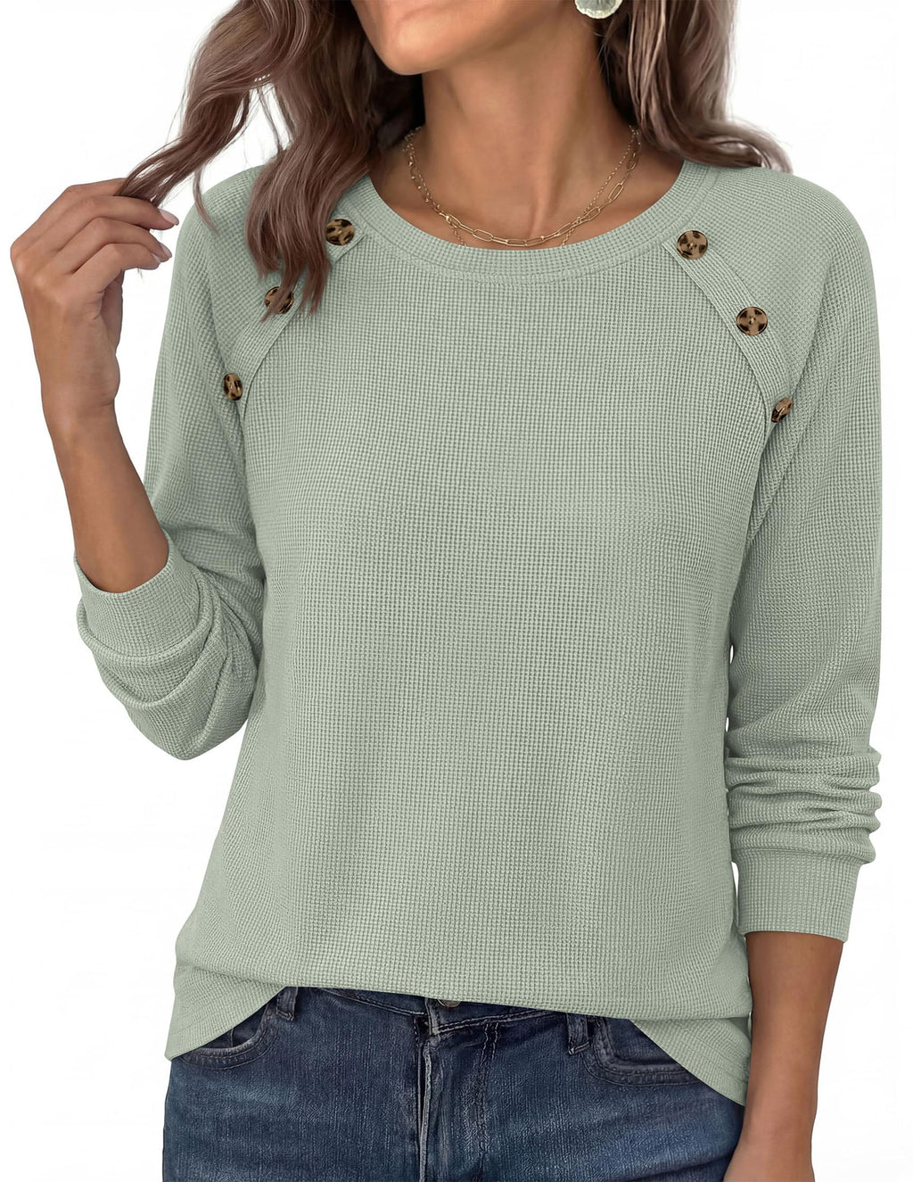 PRETTYGARDEN Long Sleeve Shirts for Women Waffle Knit Tops Fall Fashion Dressy Casual Loose Tunic Blouse Winter Clothing