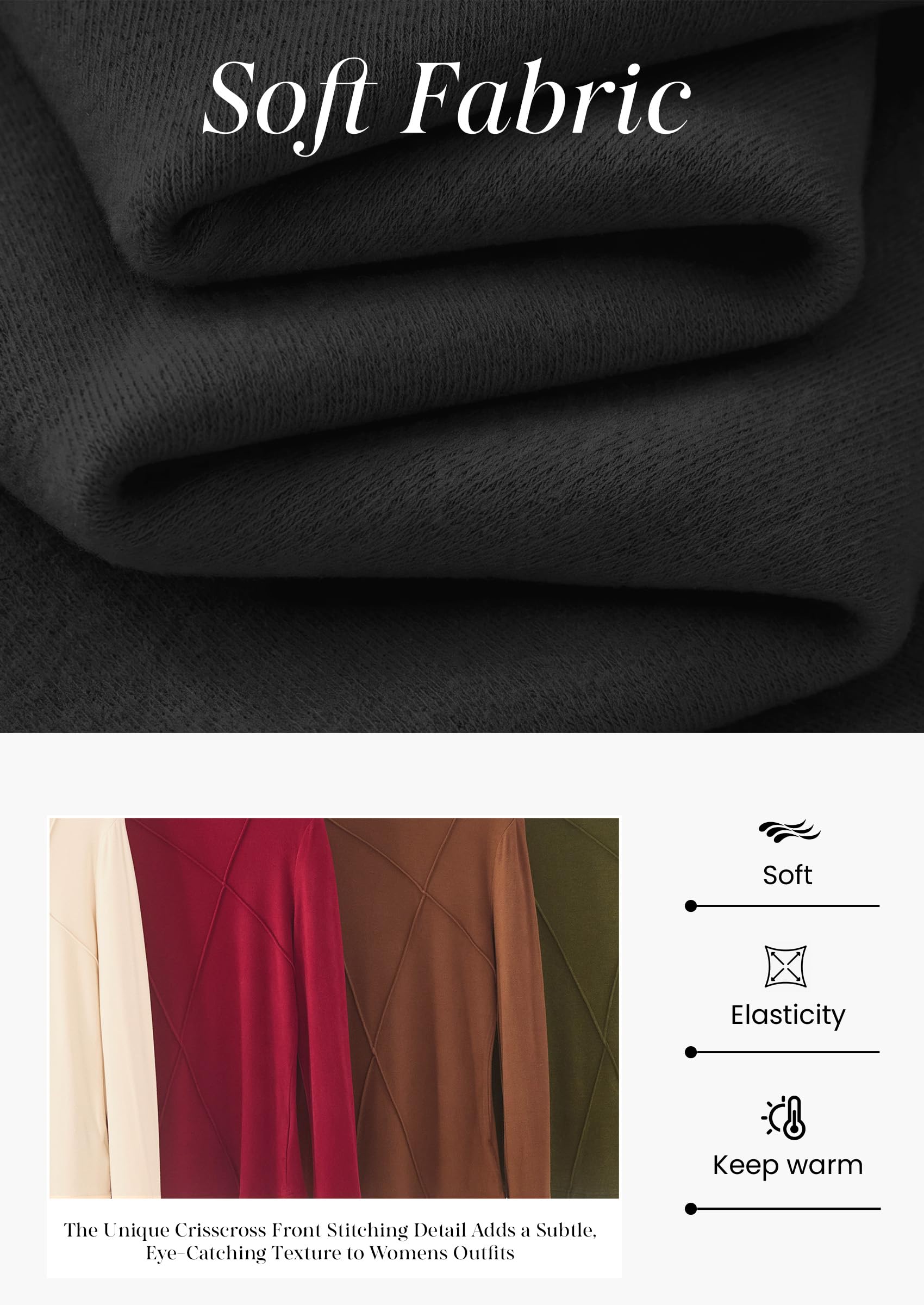 PRETTYGARDEN Women's Fall Mock Neck Long Sleeve Shirts | Soft Stretchy Knit,Geometric Seam Stitching,Slim Fitted Basic Tees,Thermal Casual Wear,Daily Work Layering Winter Tunic Top