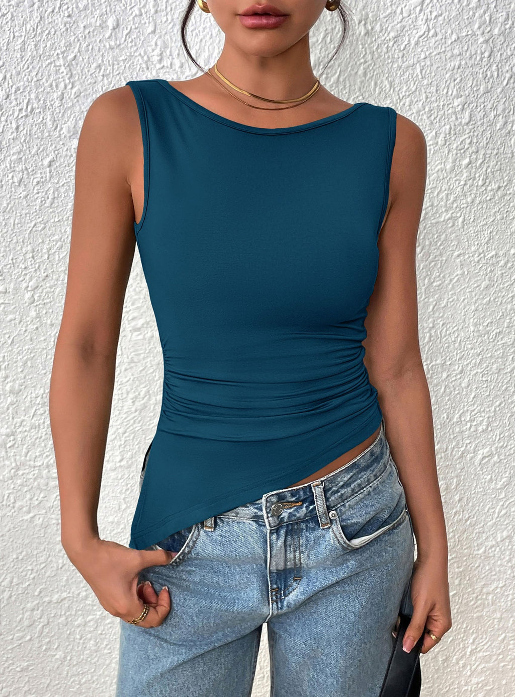 PRETTYGARDEN Womens Ruched Tank Tops  Summer Sleeveless Slim Fit T Shirts Blouses Going Out Y2K Fashion Clothes