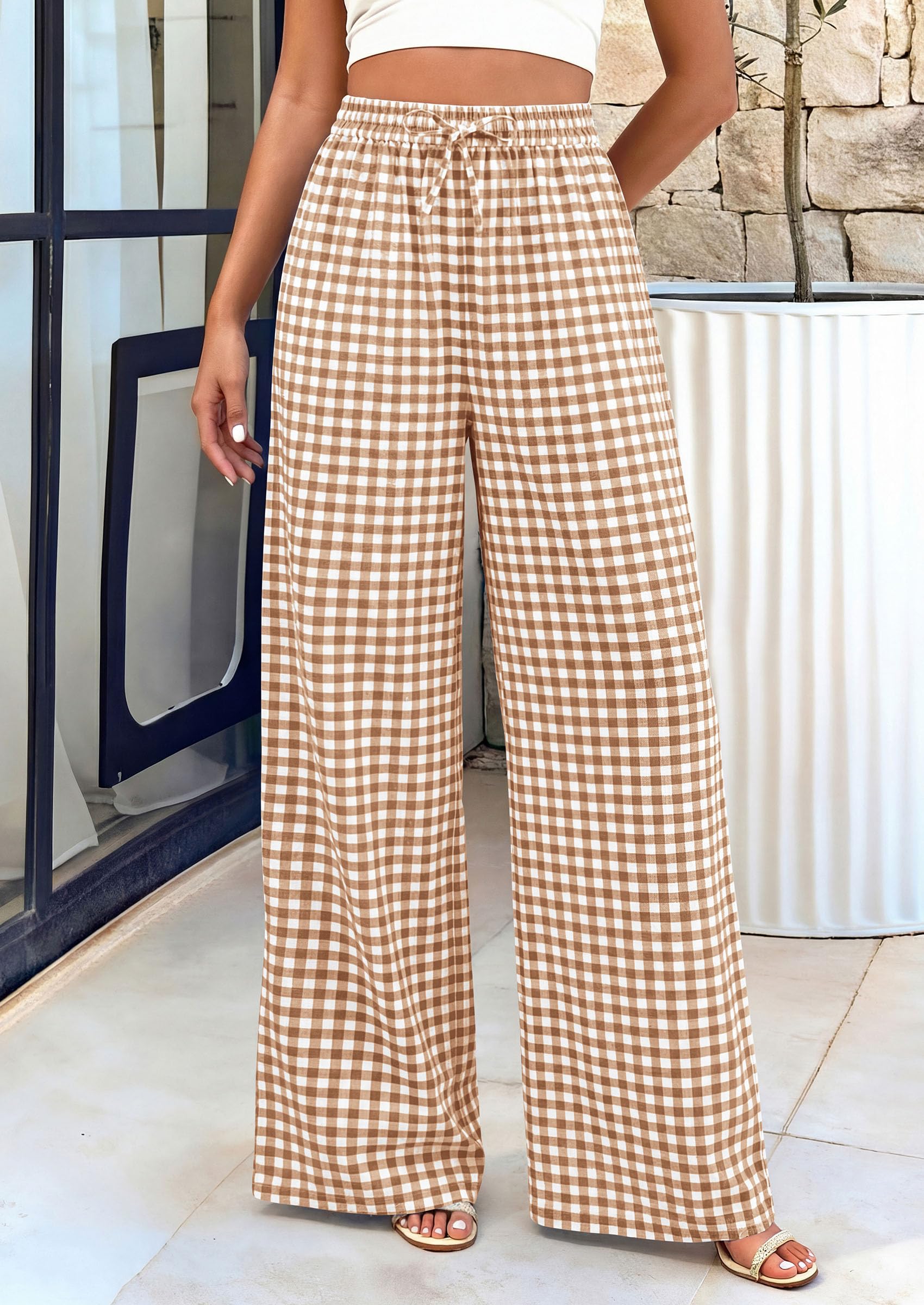 PRETTYGARDEN Women's Wide Leg Gingham Lounge Pants Summer  Casual Plaid Trousers Spring Y2K Clothes Comfy Pajama Bottoms