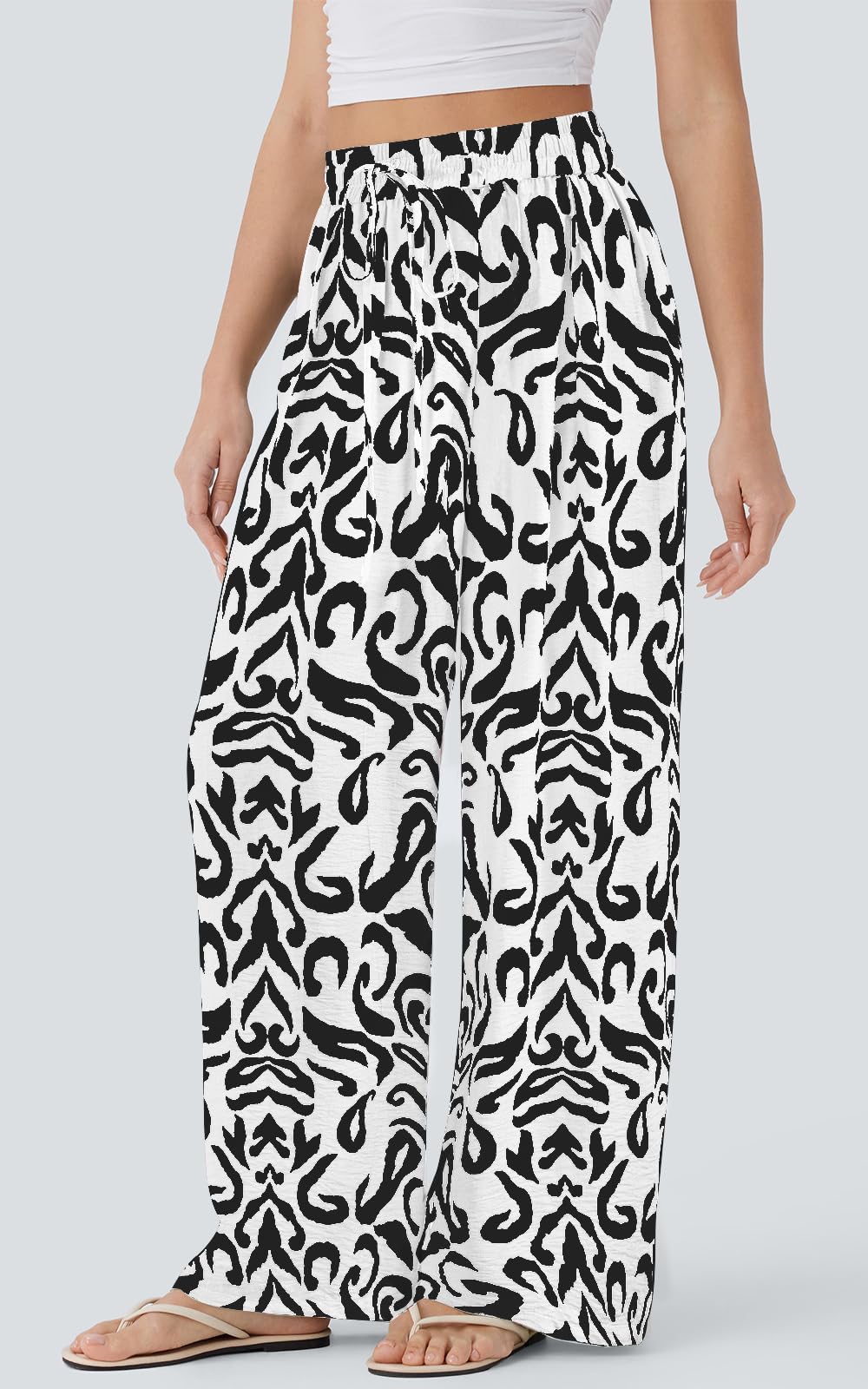 PRETTYGARDEN Womens Pants Elastic Waist Floral Lightweight Palazzo Pants for Women Casual Lounge Wide Leg Pants Woman
