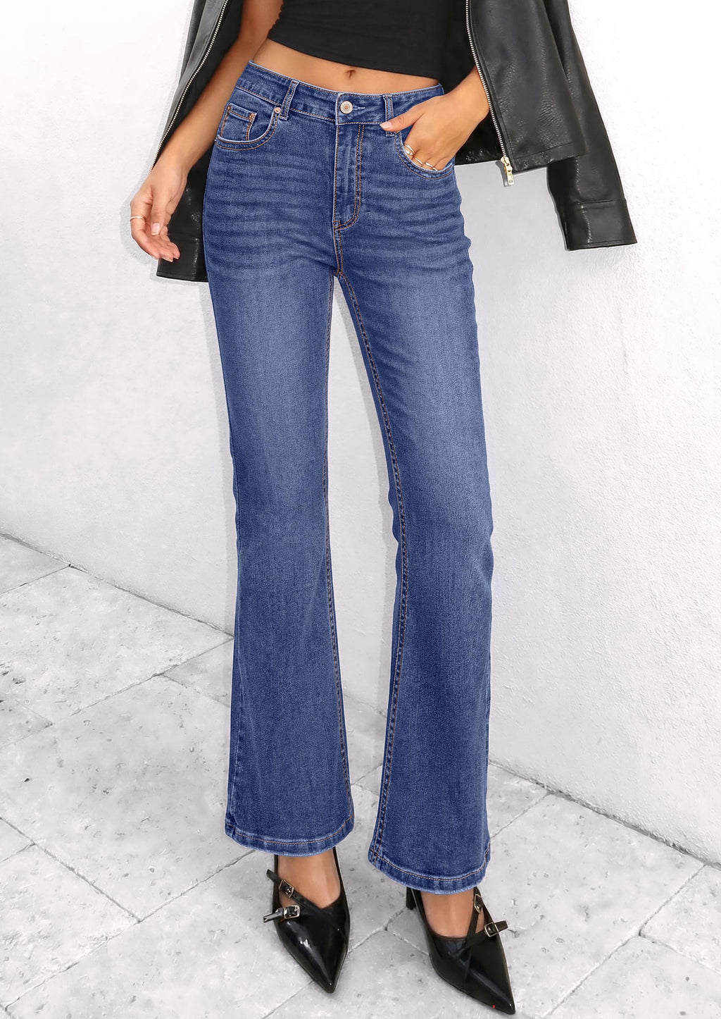 PRETTYGARDEN Womens Bootcut Denim Jeans Wide Leg Pants | Stretchy, High Waisted Rise, Flare Bell Bottom, Pockets, Trendy Casual, Going Out Outfits, Fall Winter Fashion Clothing