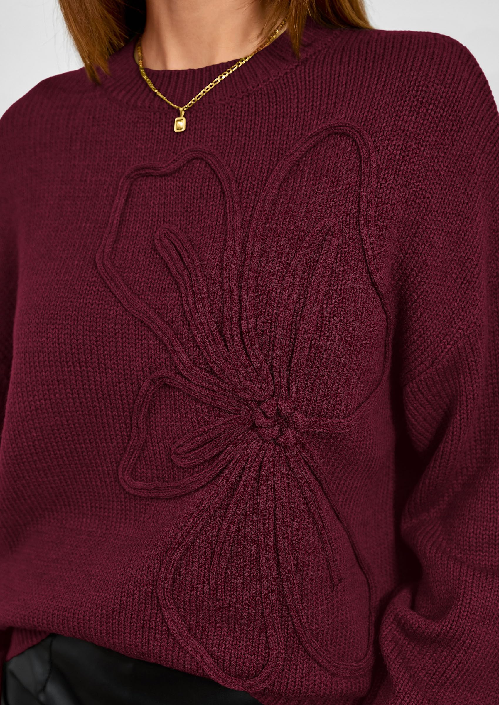 PRETTYGARDEN Womens Sweaters  Fall Fashion Long Sleeve Crewneck Floral Knit Pullover Sweater Tops Winter Clothes