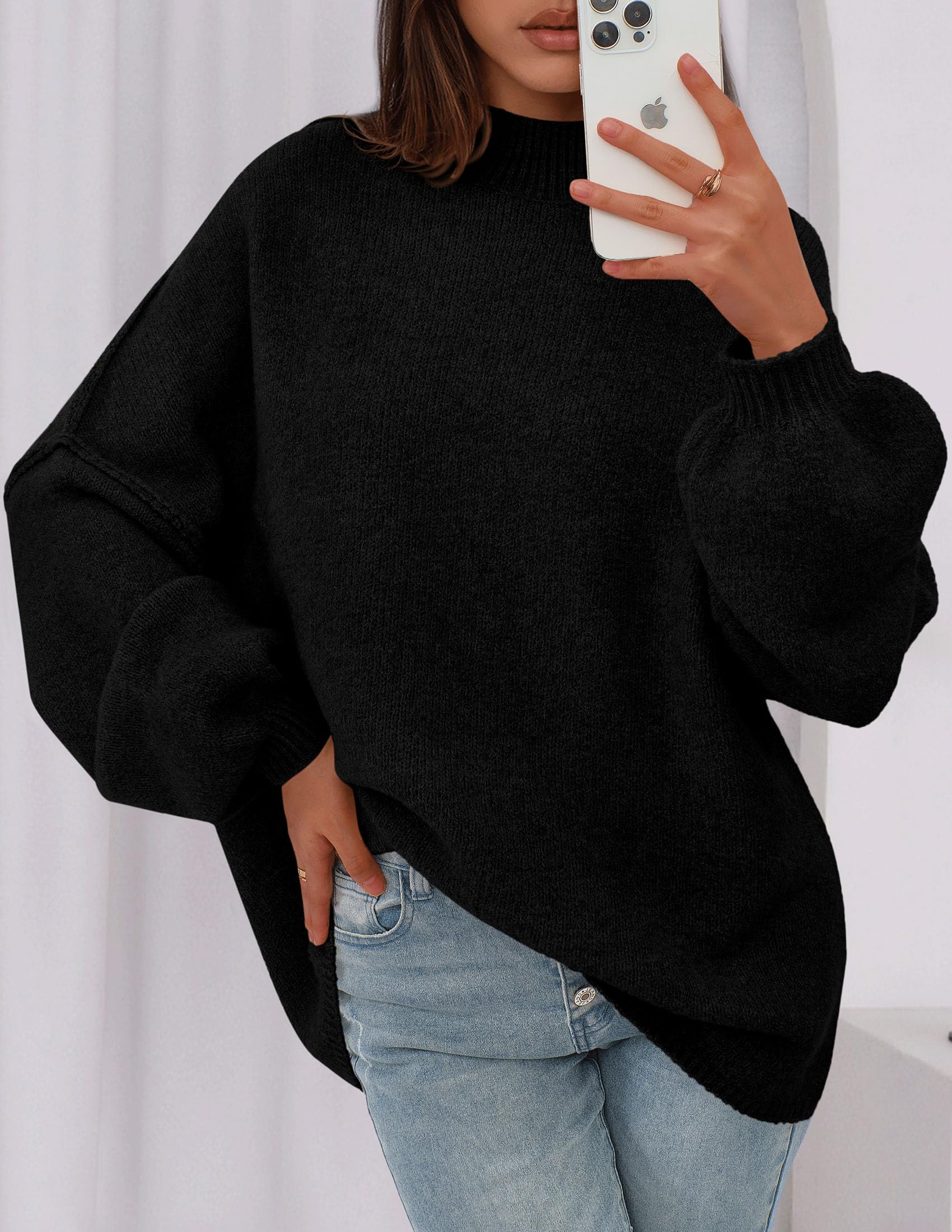 PRETTYGARDEN Women's 2026 Fall Oversized Sweaters Chunky Knit Mock Neck Long Sleeve Casual Trendy Pullover Winter Clothes