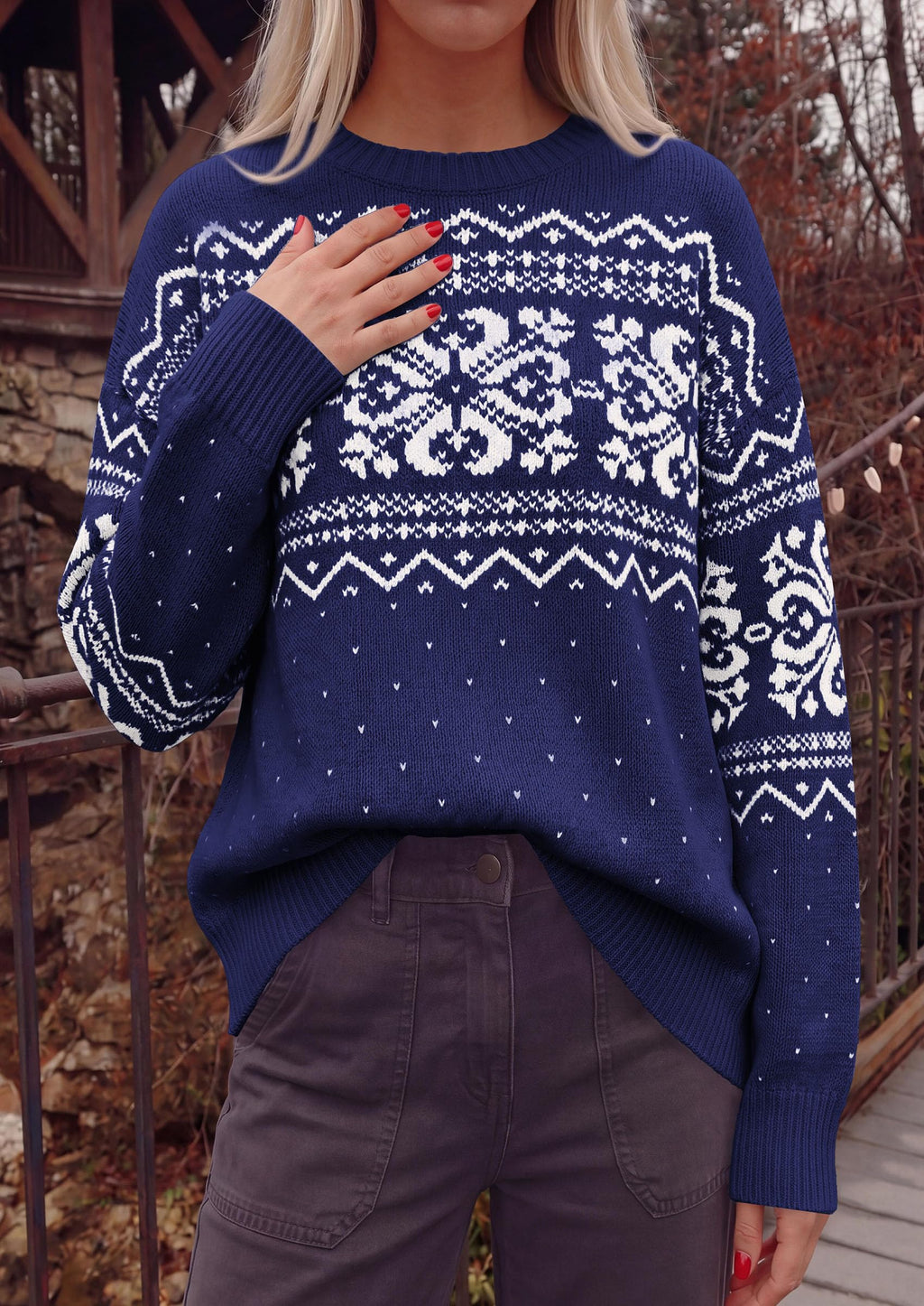 PRETTYGARDEN Women's Fair Isle Oversized Sweater | Relaxed Fit, Soft Cozy Knit, Long Sleeve Pullover, Crew Neck, Going Out Tops, Fall Holiday Outfits, Winter Fashion Clothing