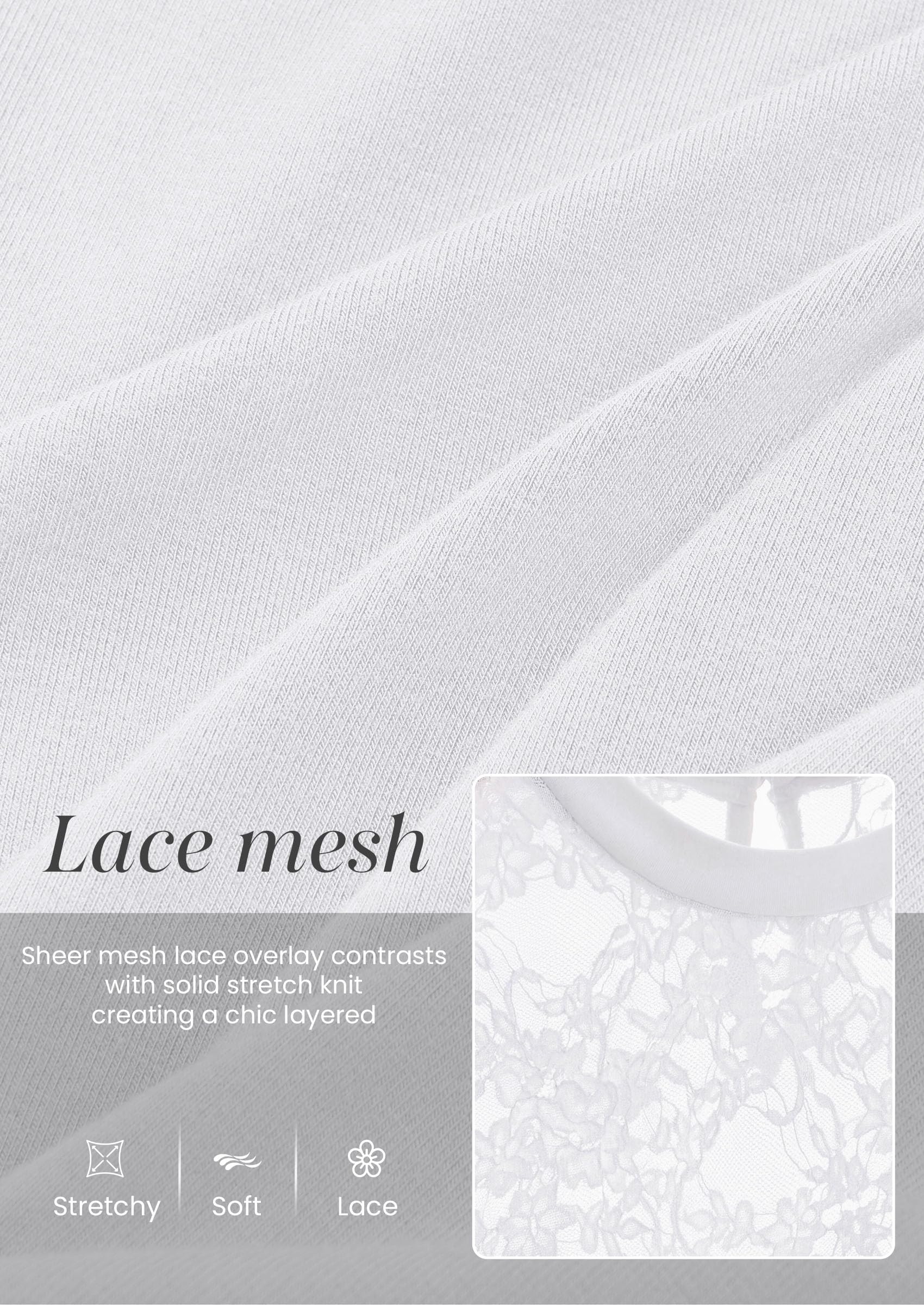 PRETTYGARDEN Womens Mesh Sheer Shirts Lace Long Sleeve Tops
