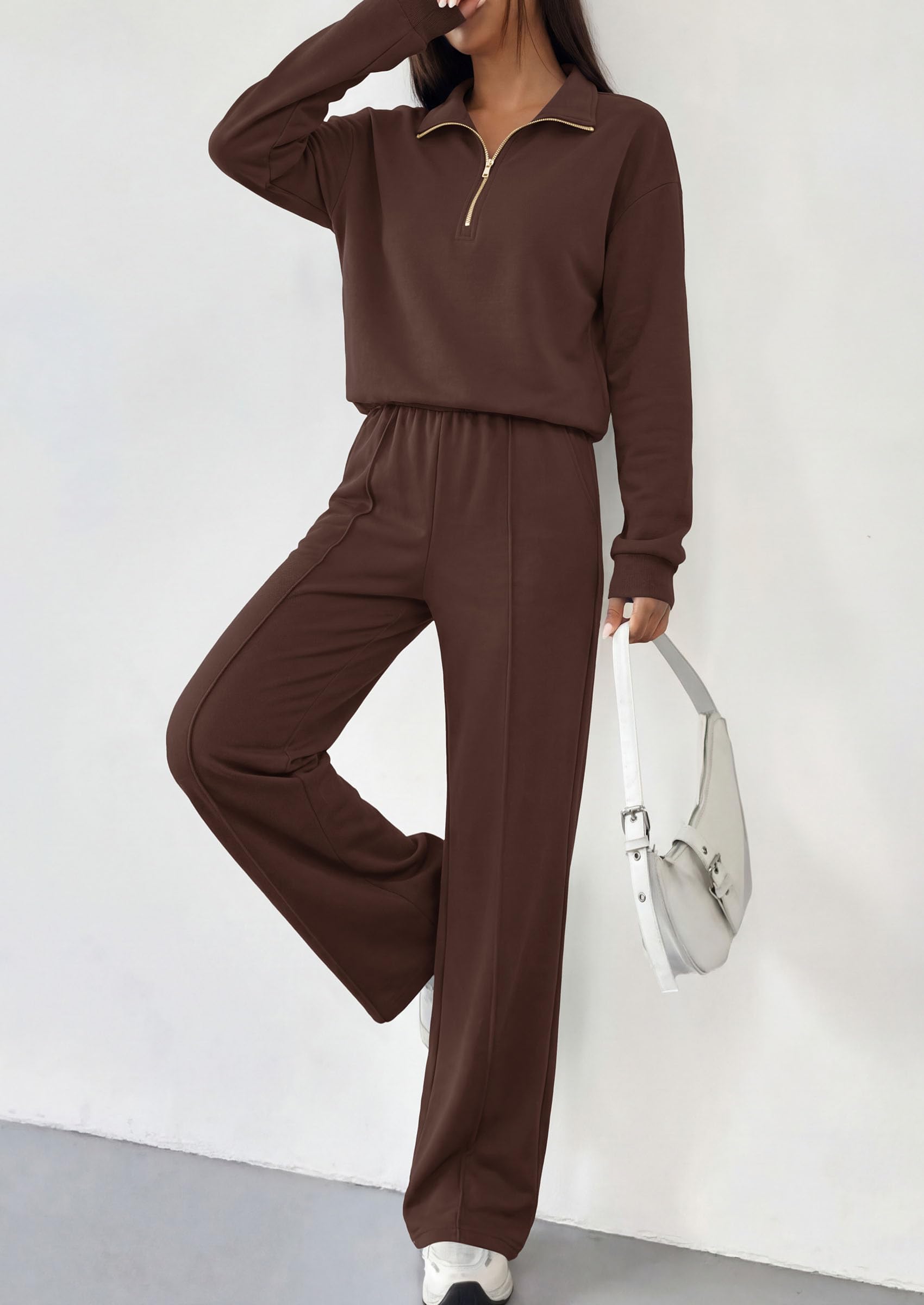 PRETTYGARDEN Women's Lounge Sets 2 Piece Outfits Sweatsuits | Half Zip Pullover Sweatshirts, Wide Leg Pants Pockets, Matching Workout Tracksuits, Airport Travel Resort Wear, Fall Clothes