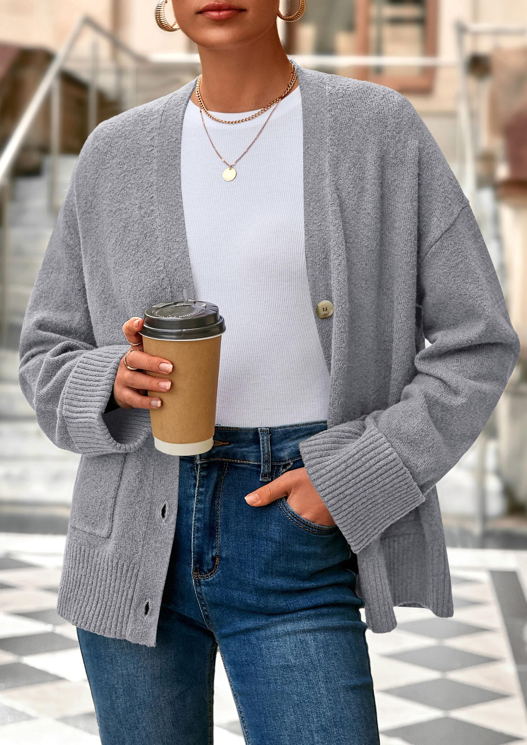 PRETTYGARDEN Women's Oversized Cardigan Sweaters Trendy Chunky Knit Long Sleeve V Neck Button Down Fall Winter Outfits