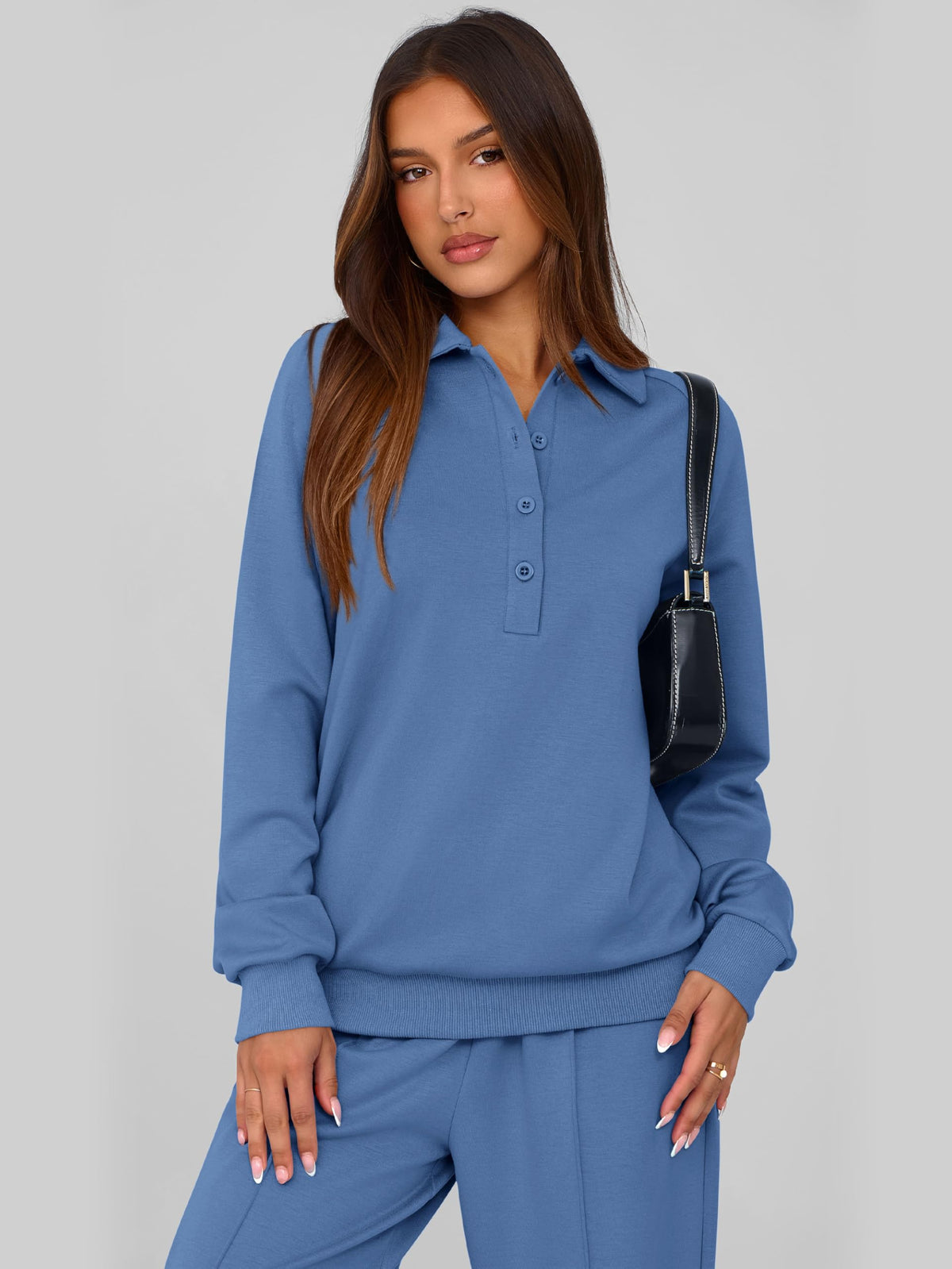 PRETTYGARDEN Women Fall 2 Piece Outfits Sweatsuits Lounge Sets Quarter Button Long Sleeve Sweatshirt, Wide Leg Sweat Pants, Casual 2 Piece Sets Tracksuit, Airport Travel Outfits for Women