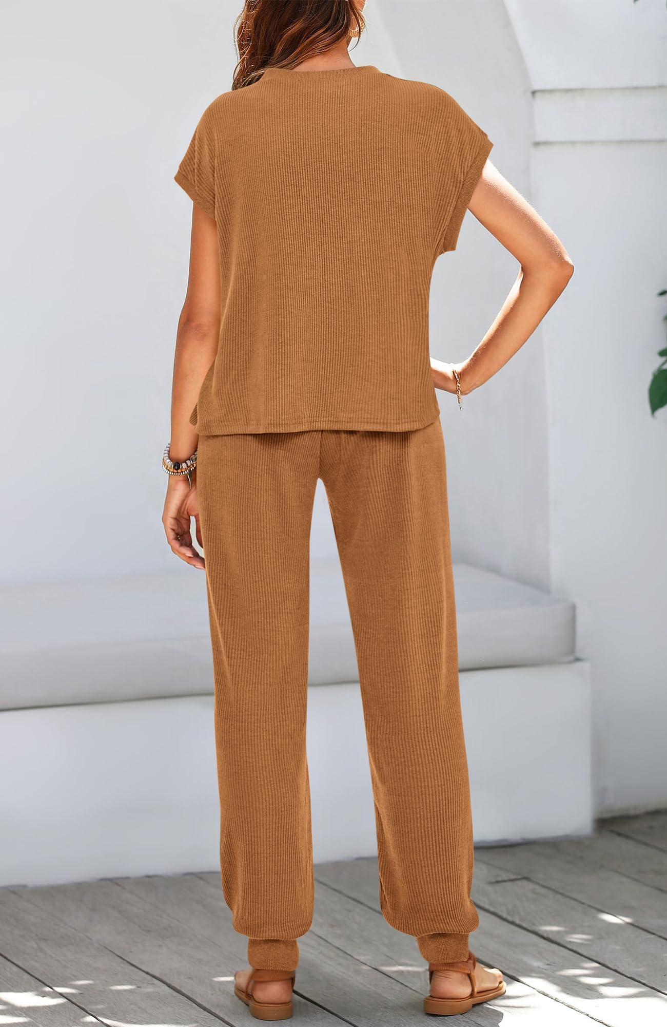 BTFBM Women's Two Piece Tracksuit Outfits Summer Short Sleeve Tops Long Pants Jogger Lounge Matching Sets Sweatsuit