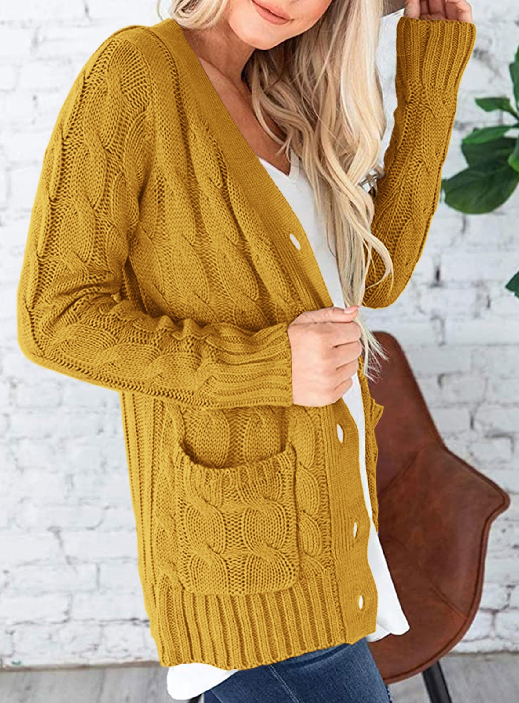 PRETTYGARDEN Women's Open Front Cardigan Sweaters Fall Fashion Button Down Cable Knit Chunky Winter Clothing Outerwear Coats