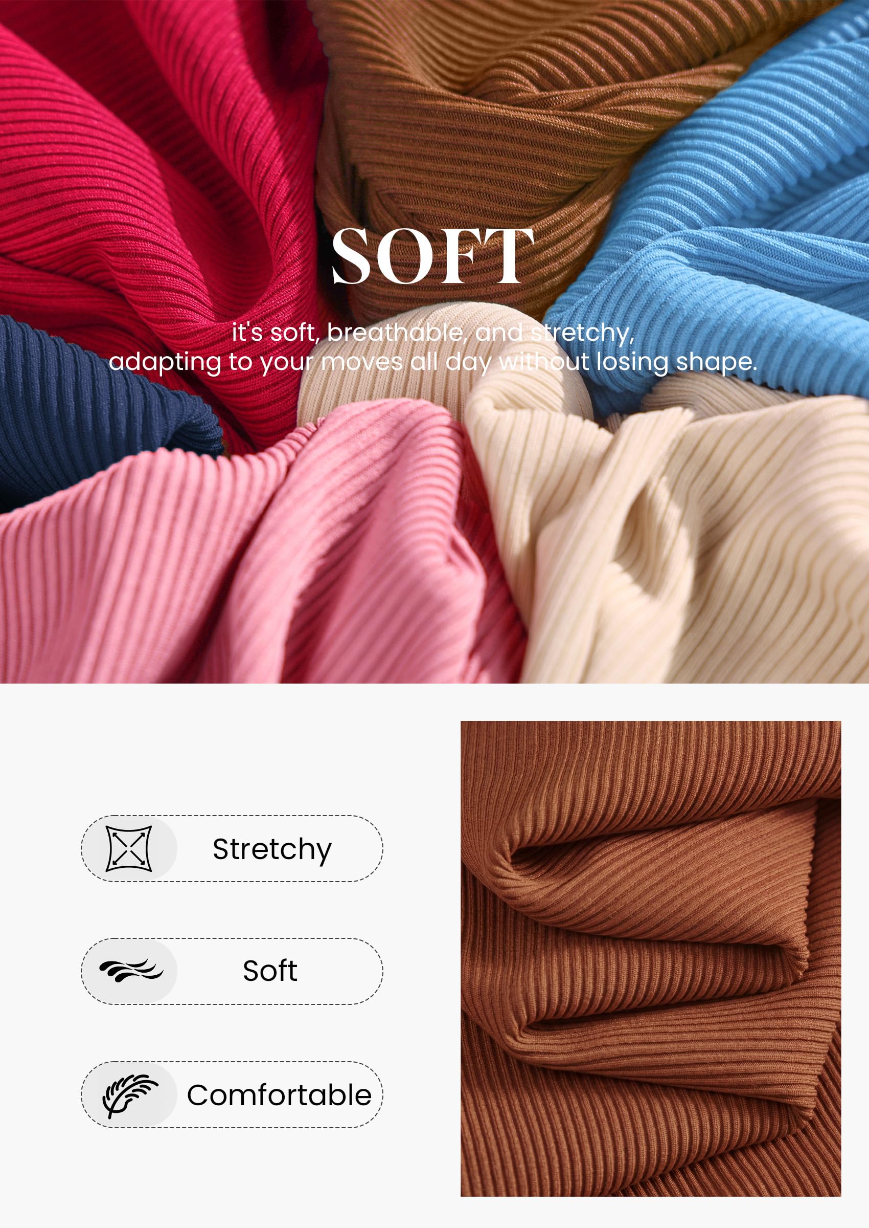 PRETTYGARDEN Womens Long Sleeve Shirts Fall Ribbed Basic Tee Soft Stretchy Slim Fitted Tops, Cute Going Out Y2K Clothes, Daily Wear Business Casual Work Blouses, Trendy Fashion Layering