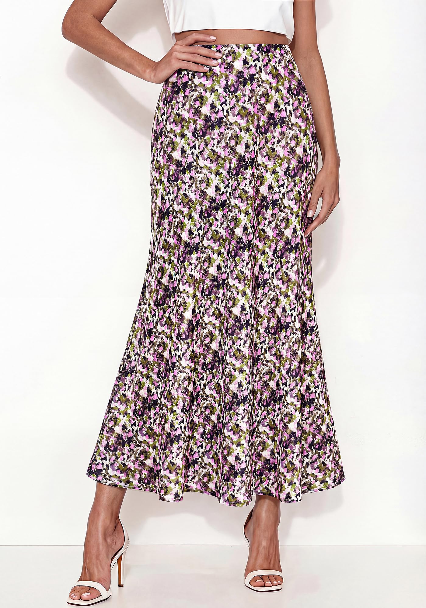 BTFBM Maxi Skirts for Women Summer Spring Boho Lightweight A Line High Waisted Wedding Guest Party Silk Midi Skirt